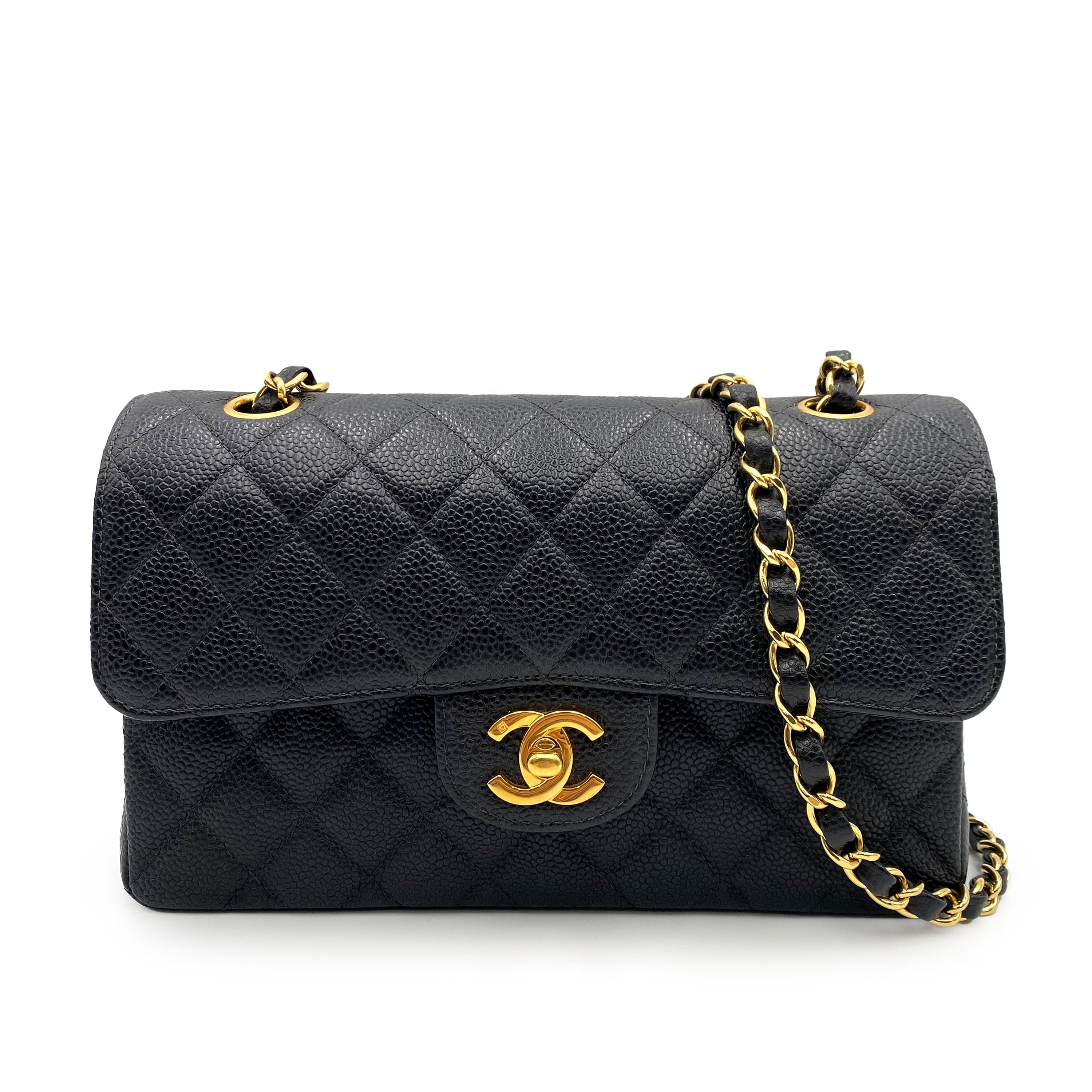 Luxury Promise CHANEL VINTAGE CLASSIC FLAP SMALL CHAIN SHOULDER BAG BLACK CAVIAR SKIN 90233723