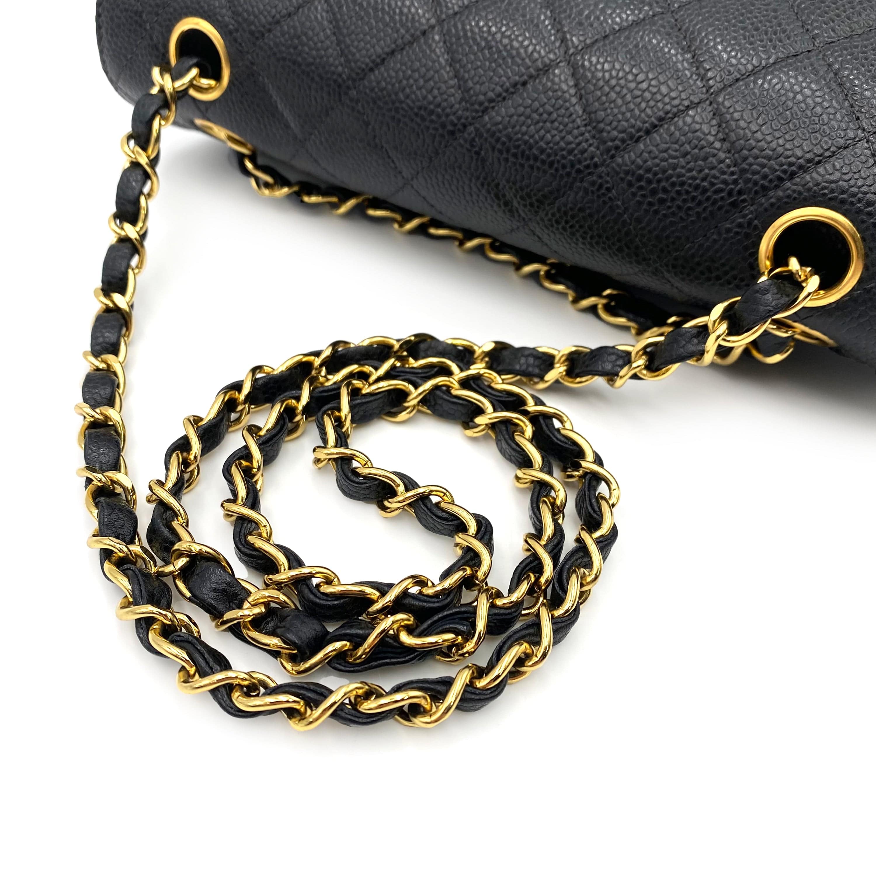 Luxury Promise CHANEL VINTAGE CLASSIC FLAP SMALL CHAIN SHOULDER BAG BLACK CAVIAR SKIN 90233723