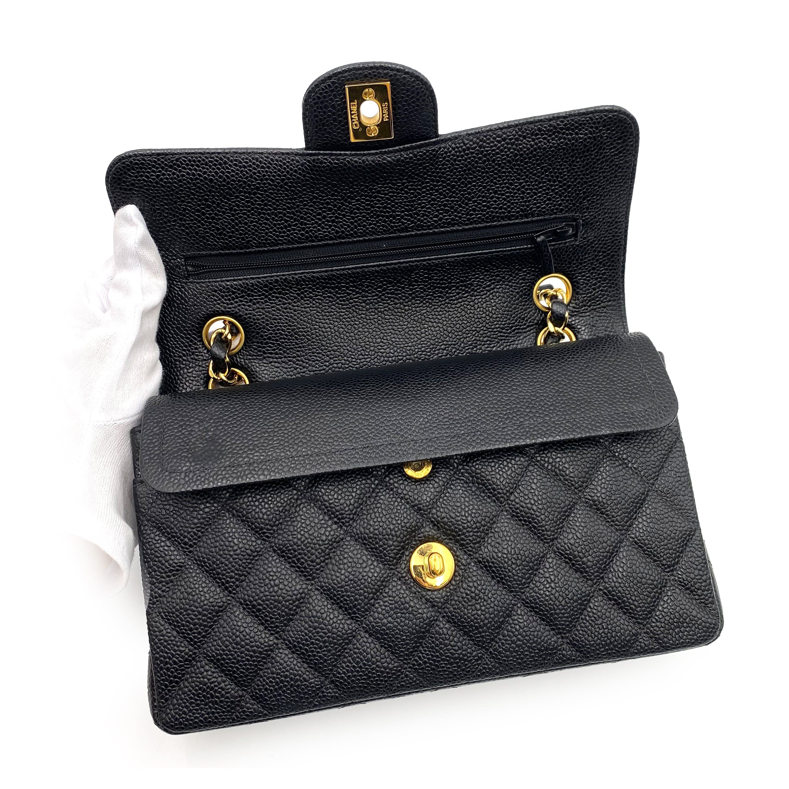 Luxury Promise CHANEL VINTAGE CLASSIC FLAP SMALL CHAIN SHOULDER BAG BLACK CAVIAR SKIN 90233723