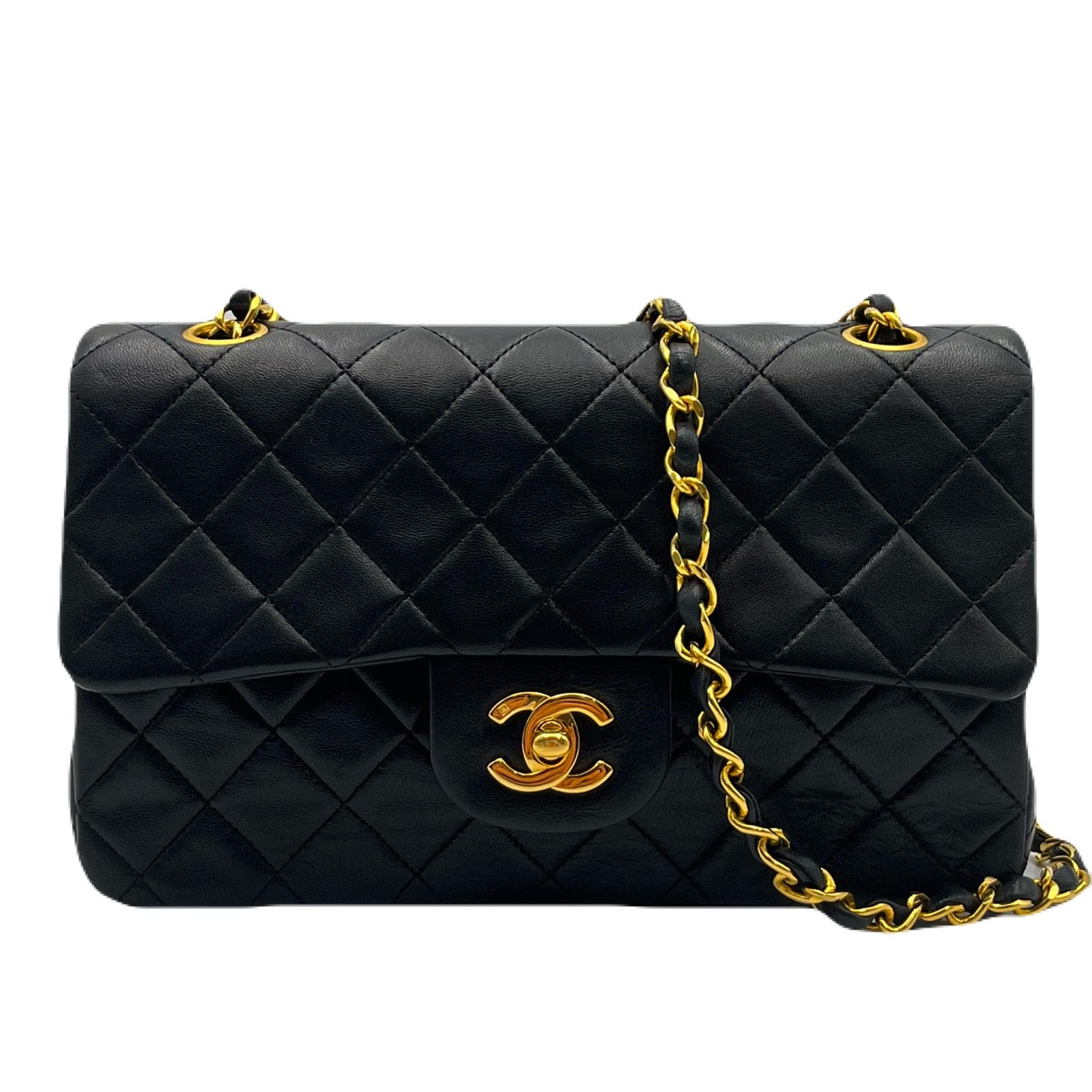 Luxury Promise CHANEL VINTAGE CLASSIC FLAP SMALL CHAIN SHOULDER BAG BLACK LAMB SKIN 90223214