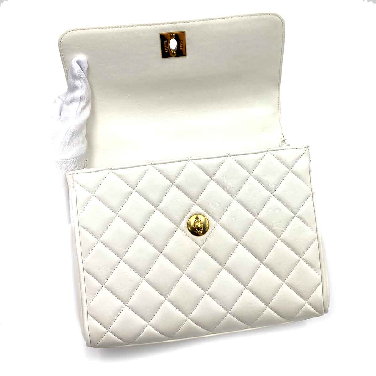 Luxury Promise CHANEL VINTAGE HAND BAG WHITE LAMB SKIN 90233609