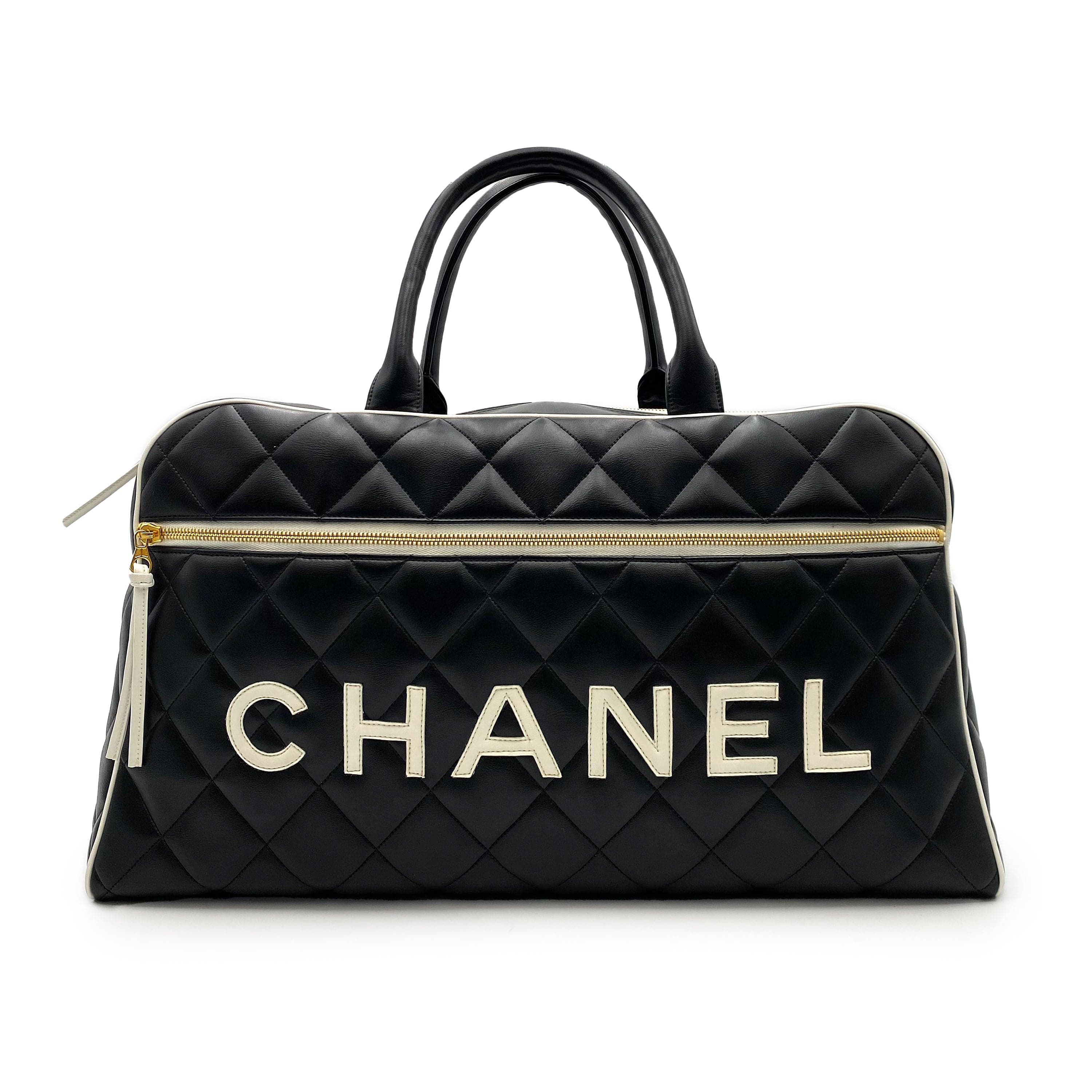 Luxury Promise CHANEL VINTAGE MATELASSE LOGO BOSTON BAG BLACK LAMB SKIN 90227483