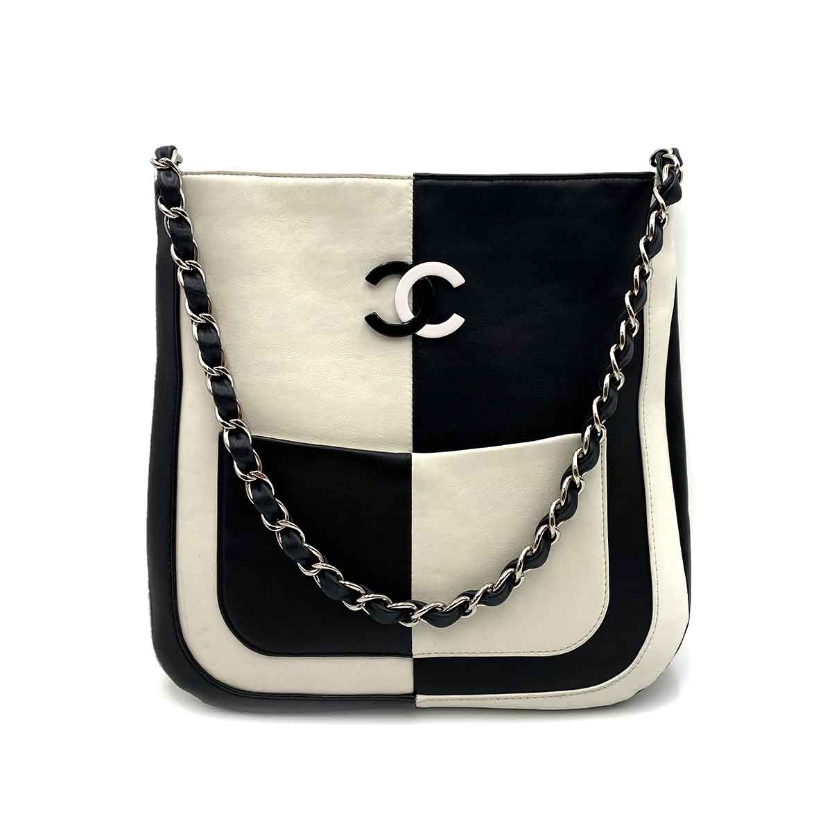 Luxury Promise CHANEL VINTAGE SHOULDER BAG WHITE BLACK  CALF SKIN 90231643