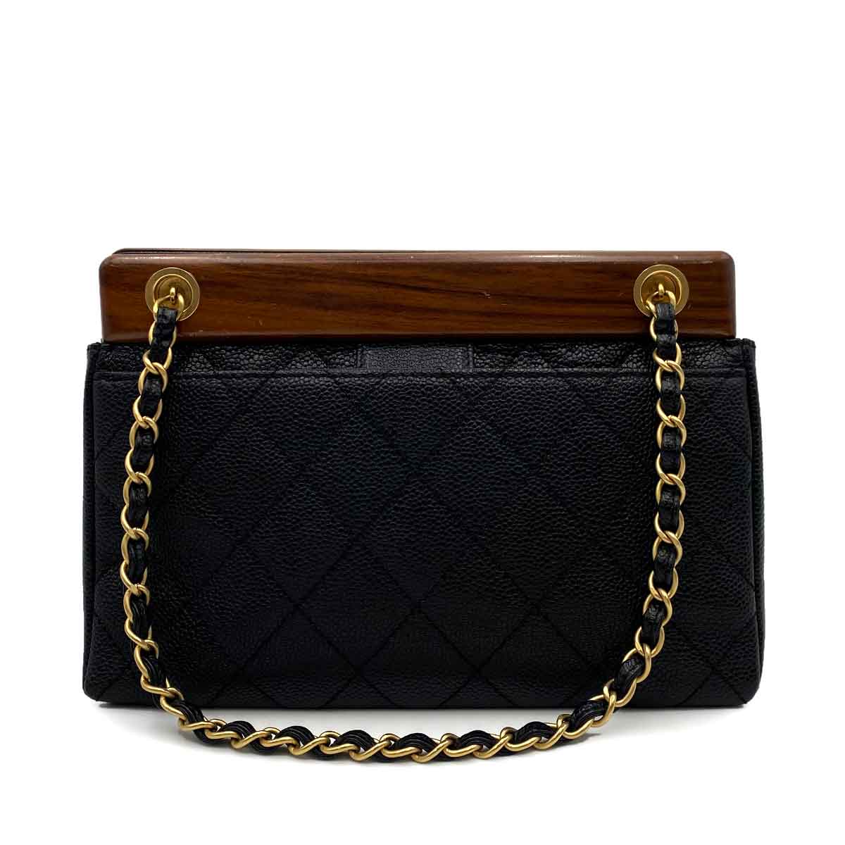 Luxury Promise CHANEL VINTAGE WOOD FLAP CHAIN SHOULDER BAG BLACK CAVIAR SKIN 90233670