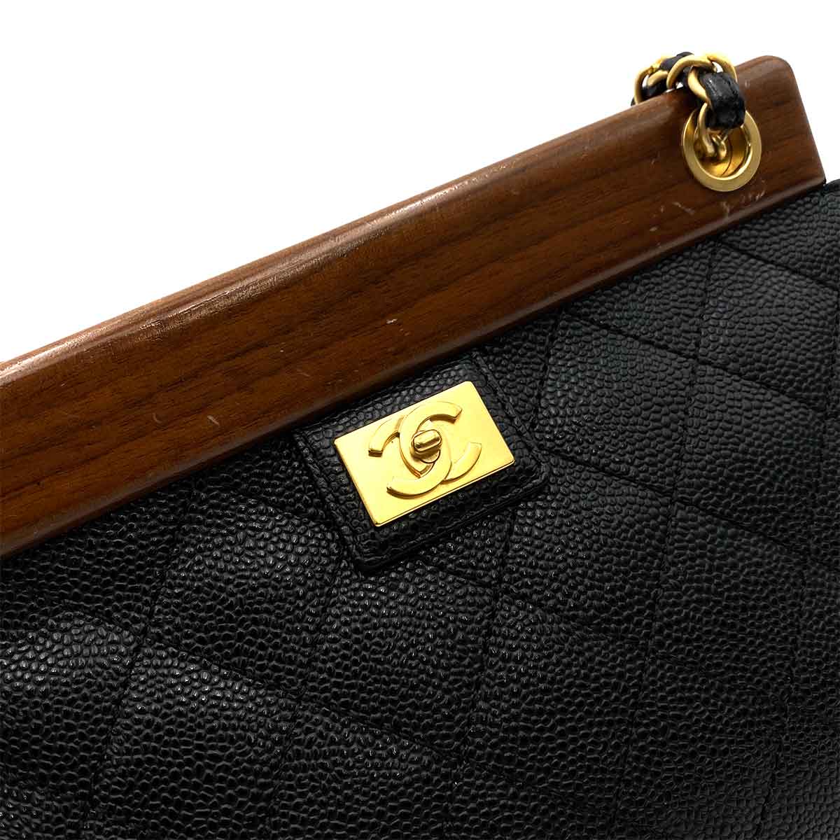 Luxury Promise CHANEL VINTAGE WOOD FLAP CHAIN SHOULDER BAG BLACK CAVIAR SKIN 90233670