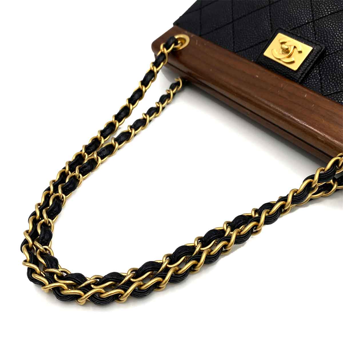 Luxury Promise CHANEL VINTAGE WOOD FLAP CHAIN SHOULDER BAG BLACK CAVIAR SKIN 90233670