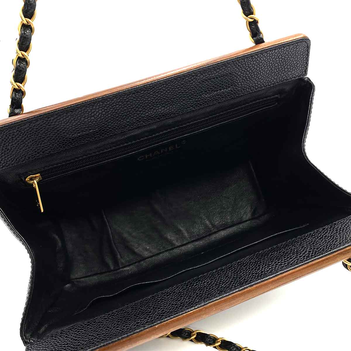 Luxury Promise CHANEL VINTAGE WOOD FLAP CHAIN SHOULDER BAG BLACK CAVIAR SKIN 90233670