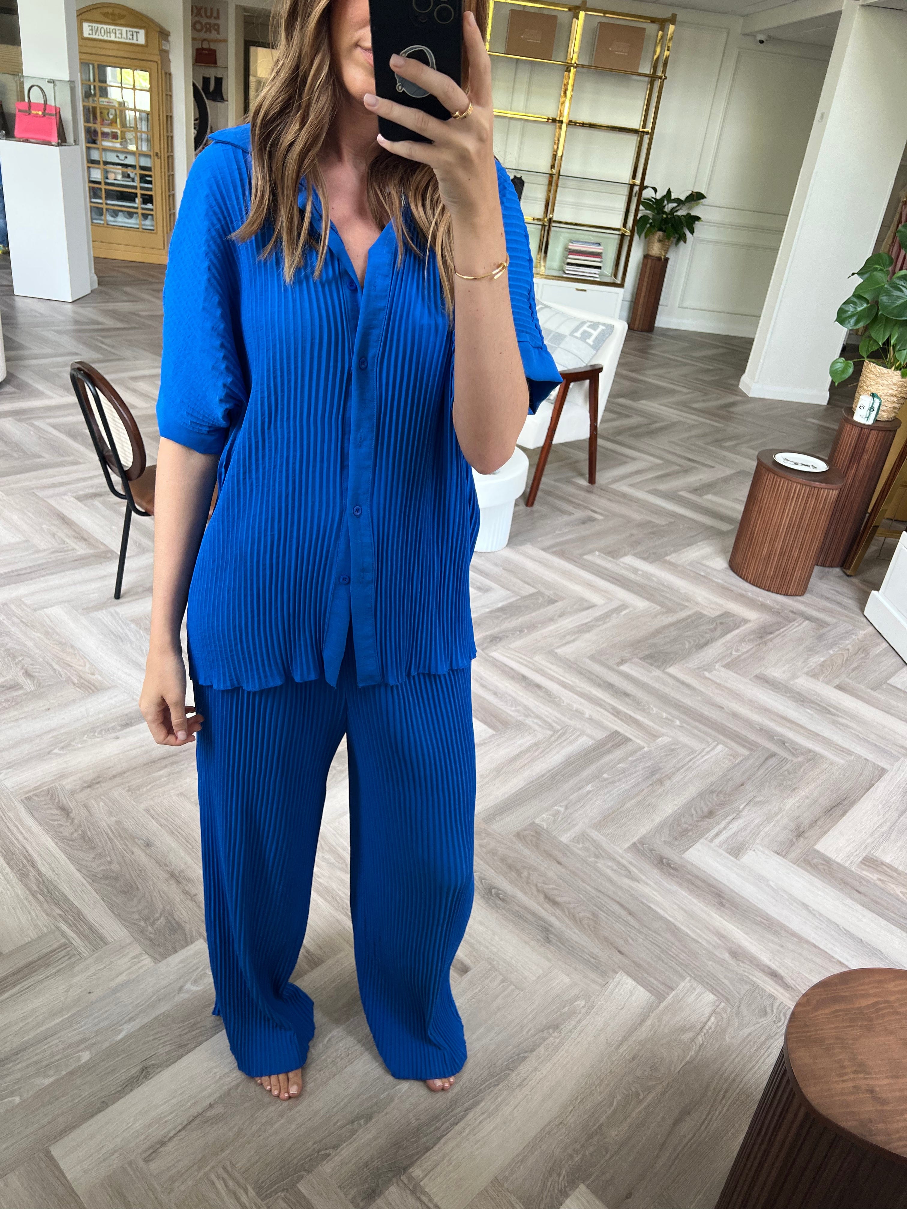 Luxury Promise Brandi Royal Blue Pleated Trouser Set AVL1205