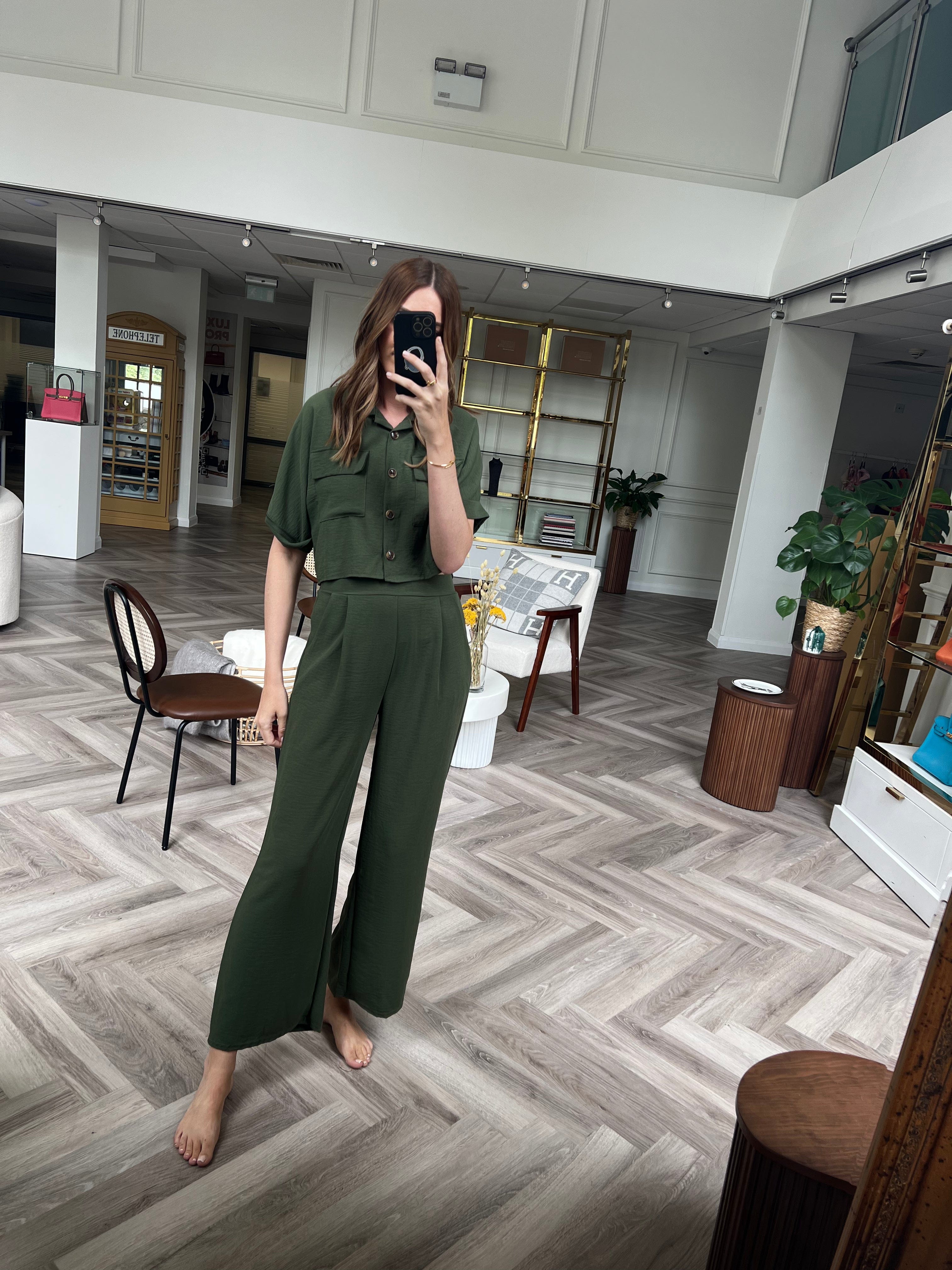 Luxury Promise Ella Khaki Crop Shirt/Trouser Set AVL1194