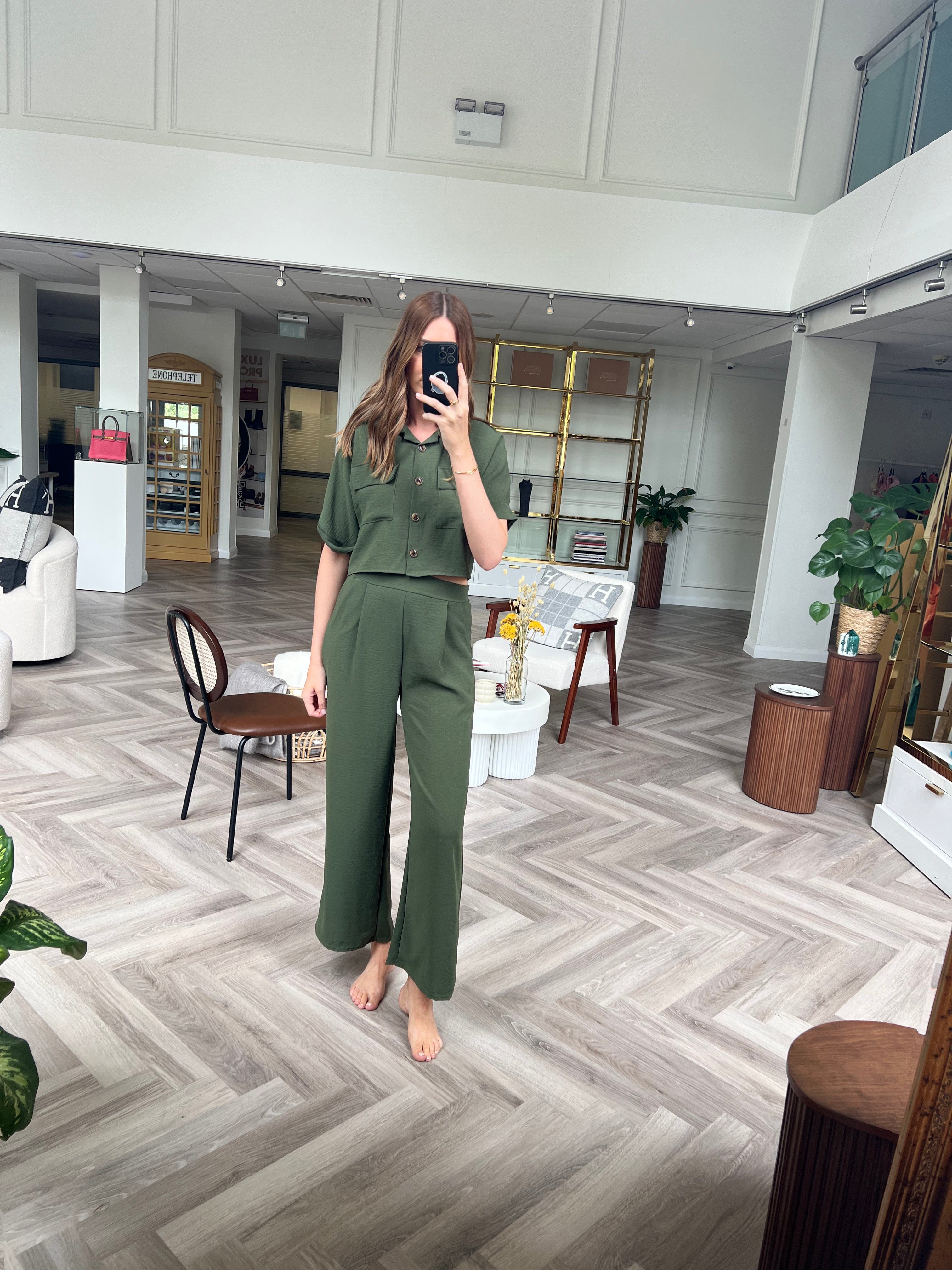 Luxury Promise Ella Khaki Crop Shirt/Trouser Set AVL1194