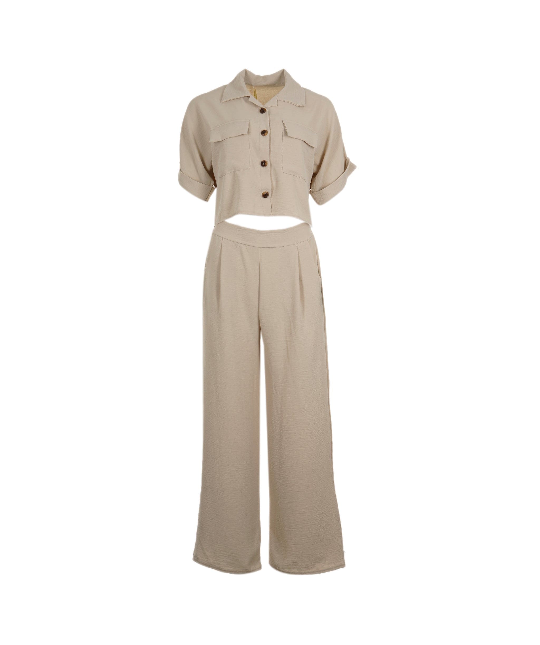 Luxury Promise Ella Nude Crop Shirt Trouser Set  ASL8280