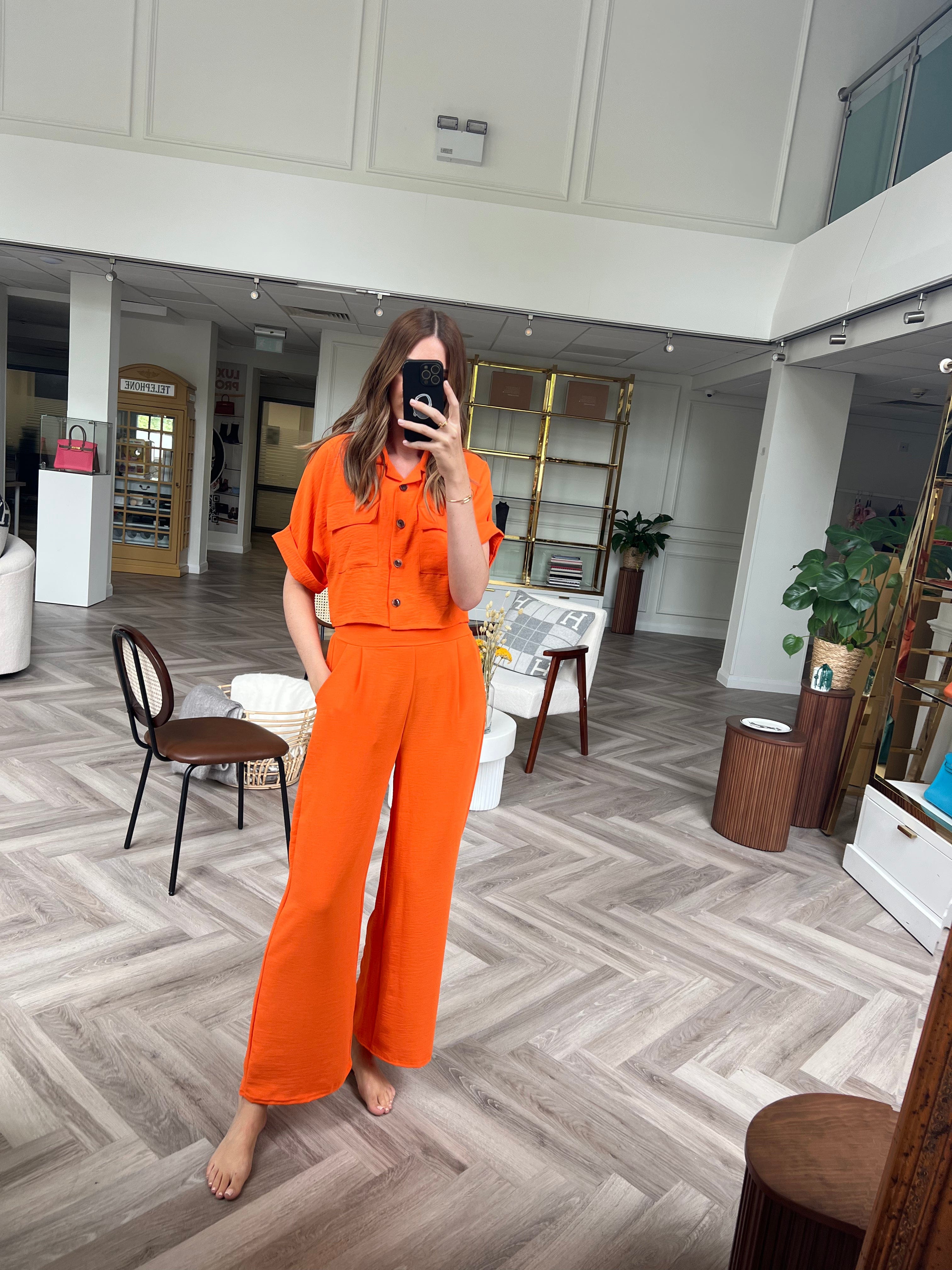 Luxury Promise Ella Orange Crop Shirt/Trouser Set AVL1195