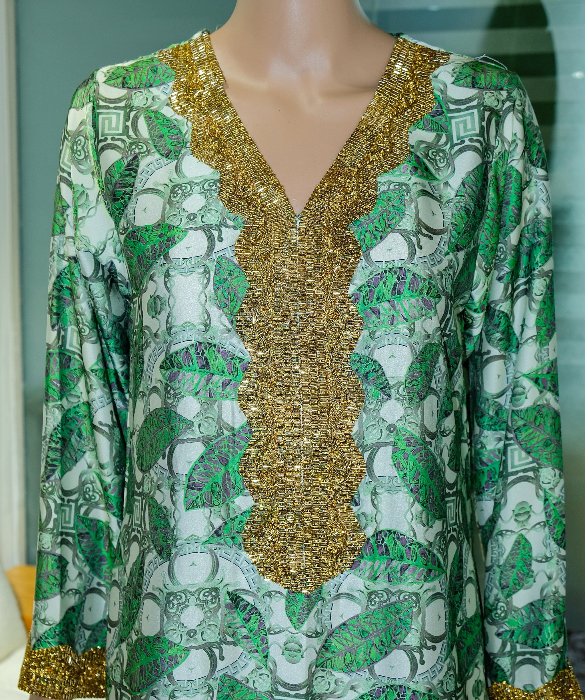 Luxury Promise Green Gold Silk Dress - S REC1309