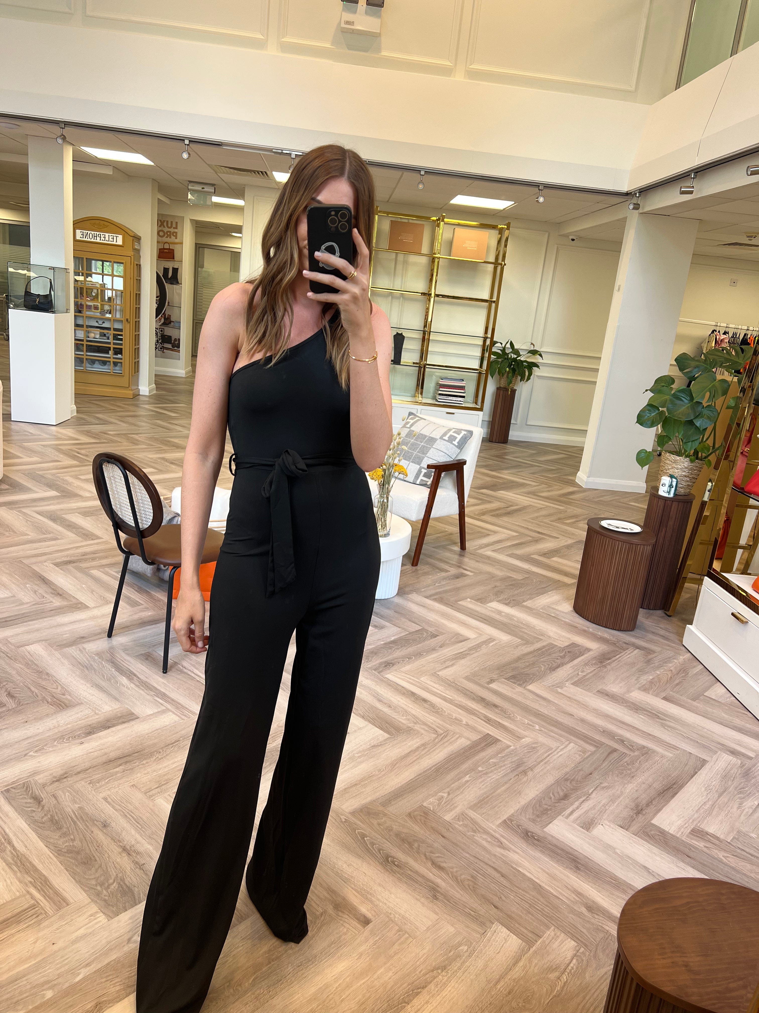 Luxury Promise Imogen Black One Shoulder Jumpsuit - Small AVL1216