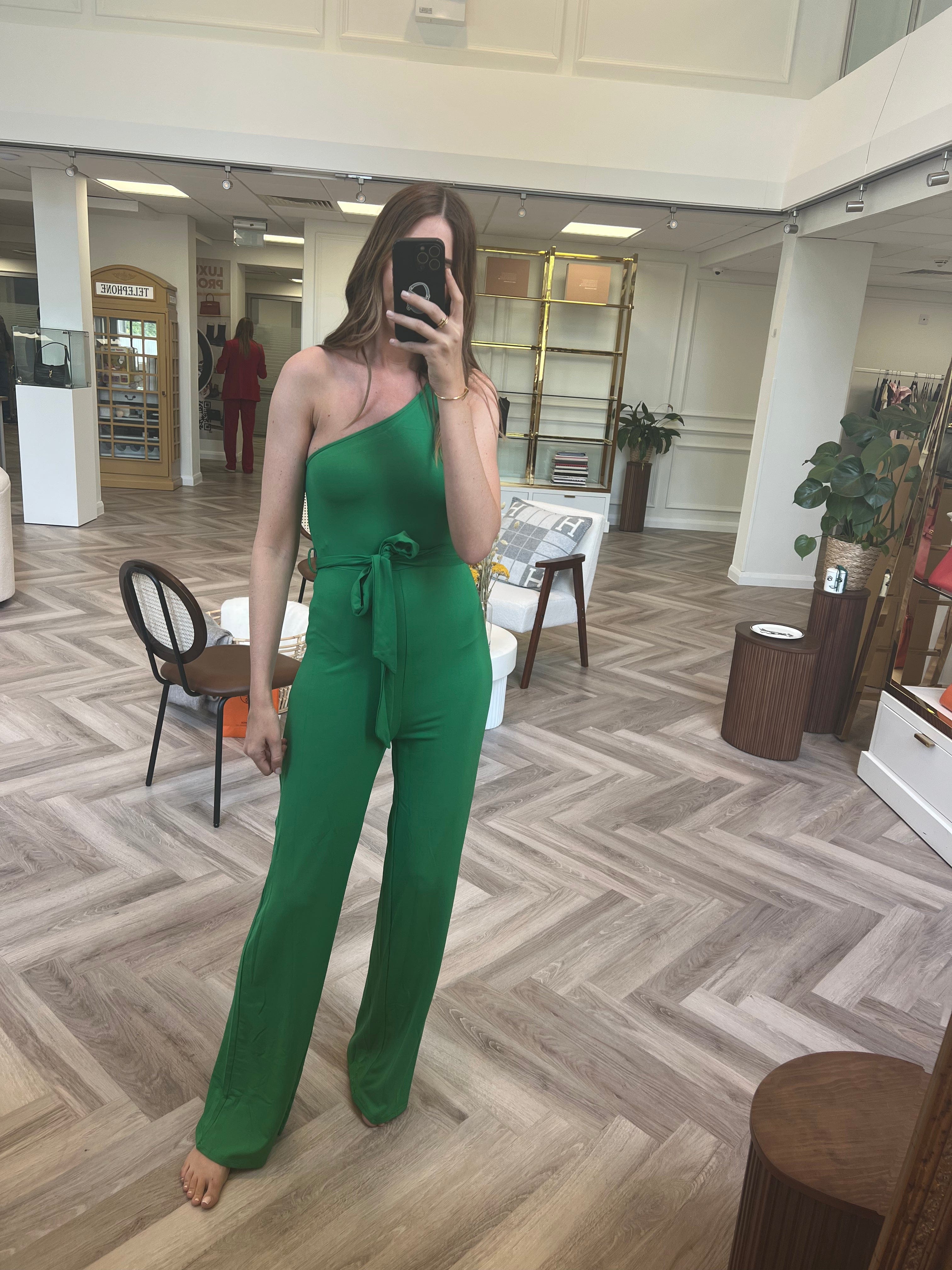 Luxury Promise Imogen Green One Shoulder Jumpsuit - Medium AVL1214