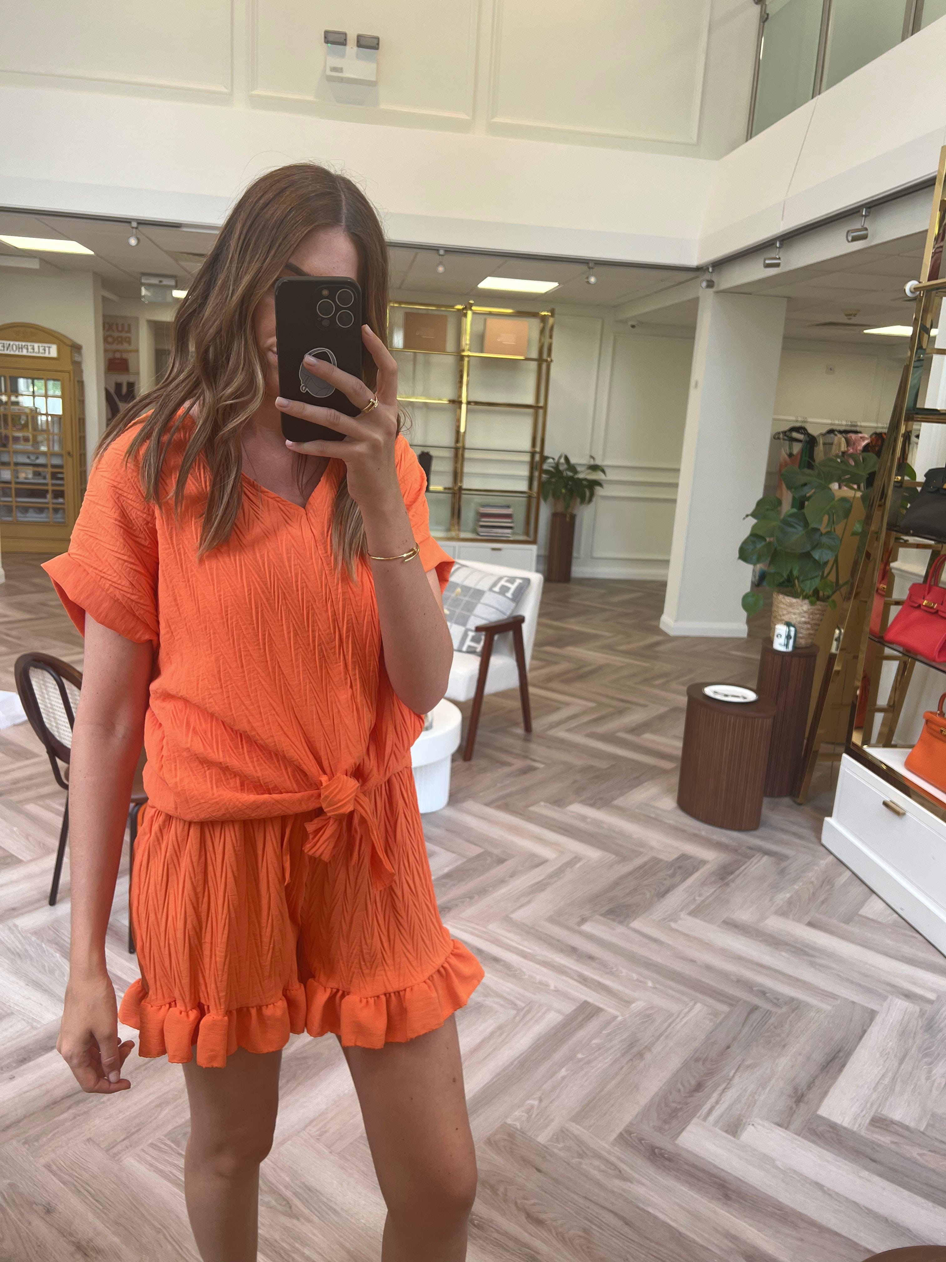 Luxury Promise Jamie Orange Crinkle Short 2 Piece Set AVL1225