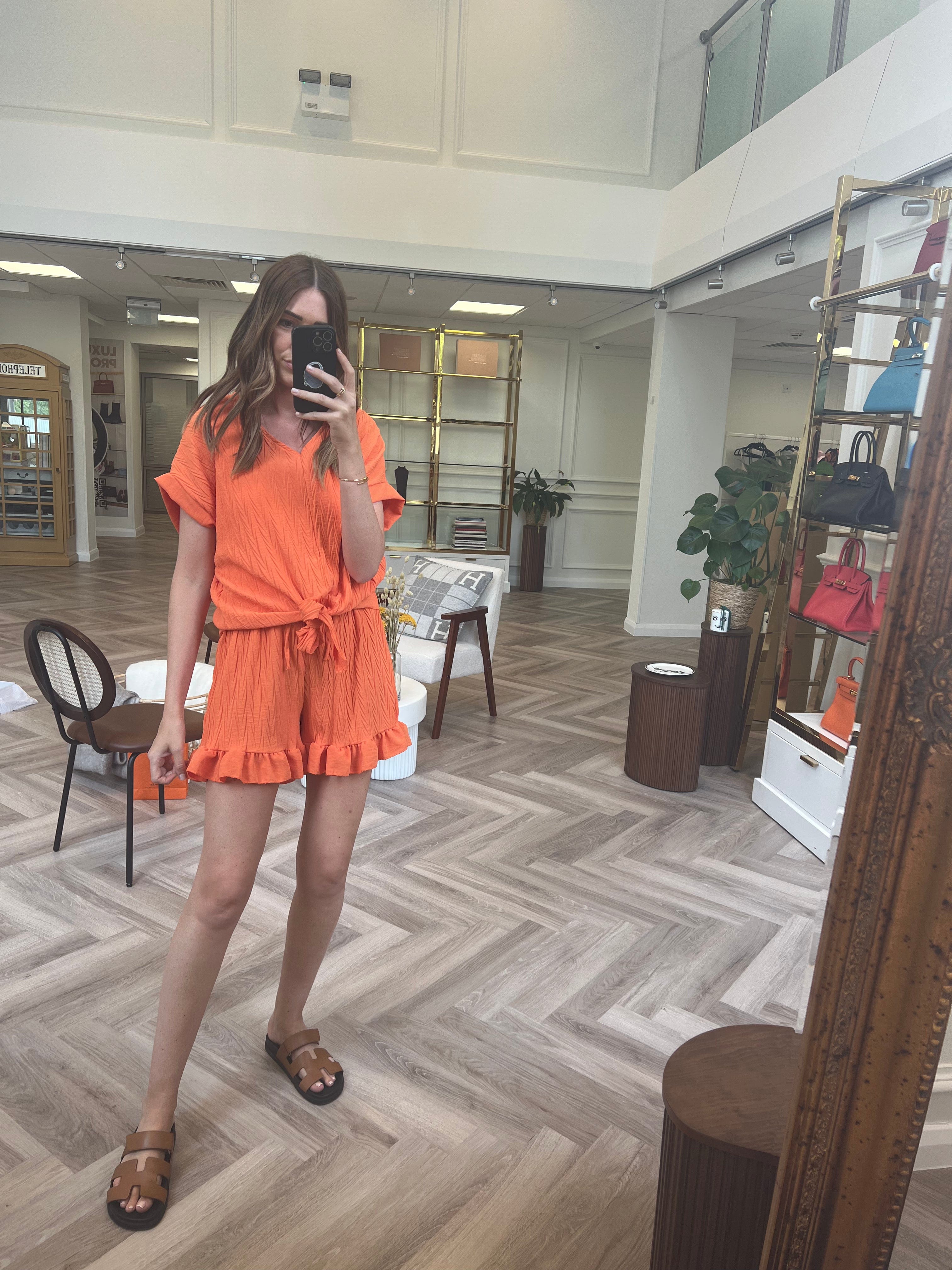 Luxury Promise Jamie Orange Crinkle Short 2 Piece Set AVL1225