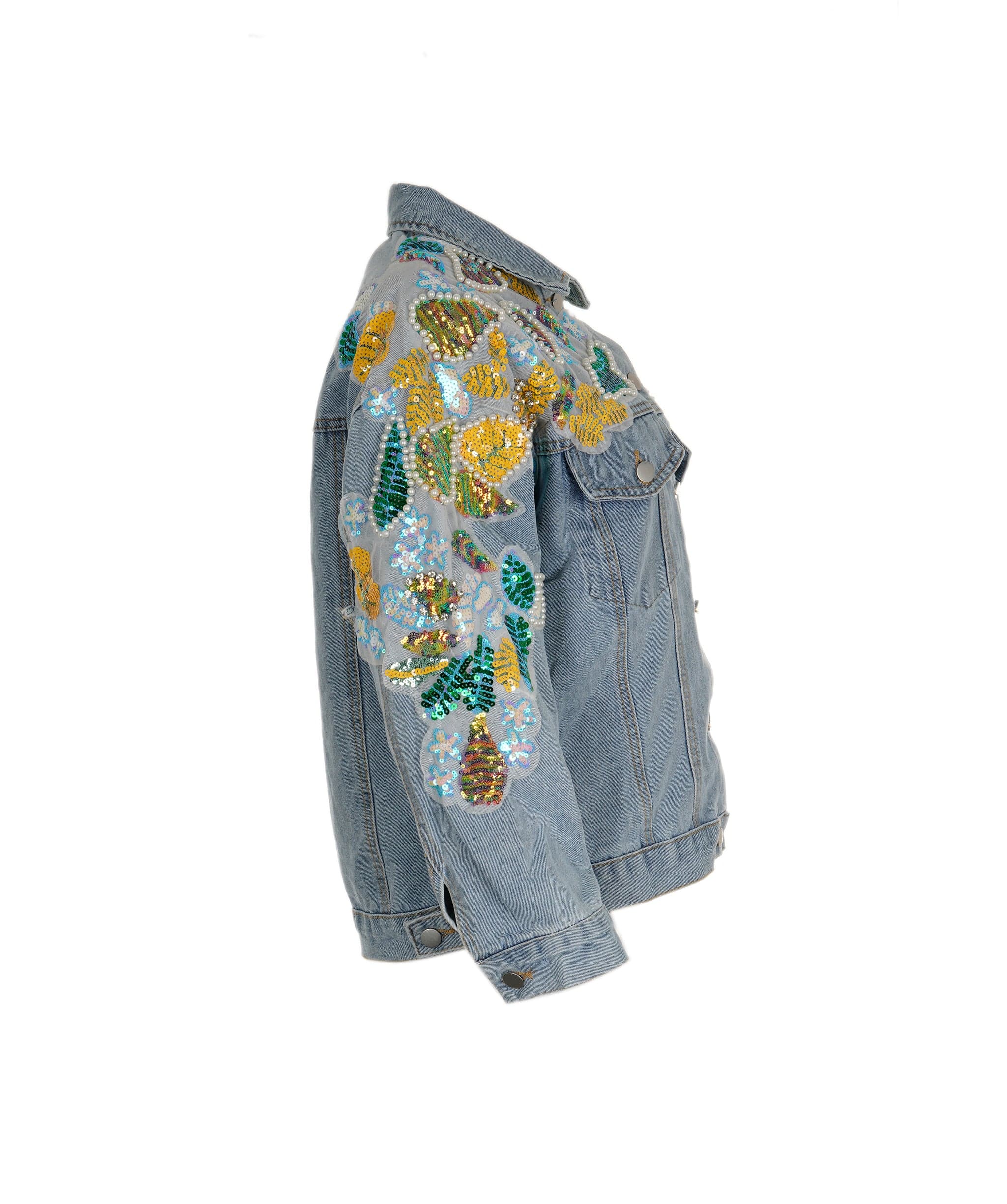 Luxury Promise Larsa yellow sequin Embellished denim jacket ASL8286