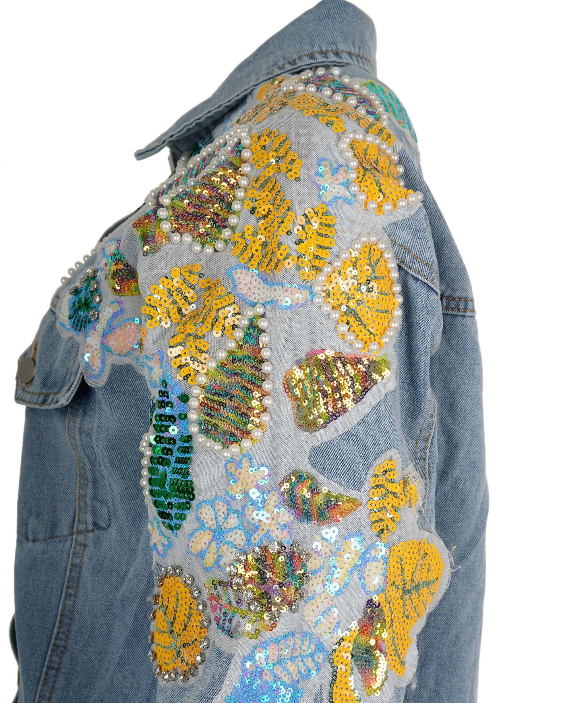 Luxury Promise Larsa yellow sequin Embellished denim jacket ASL8286