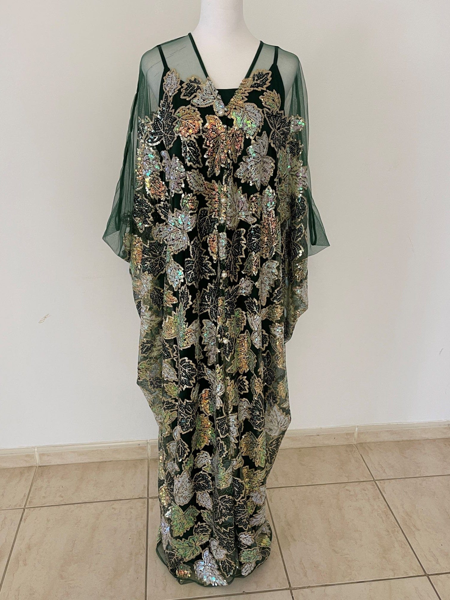 Luxury Promise Taira Empress Leaf Kaftan Green With Slip One Size ASC1975