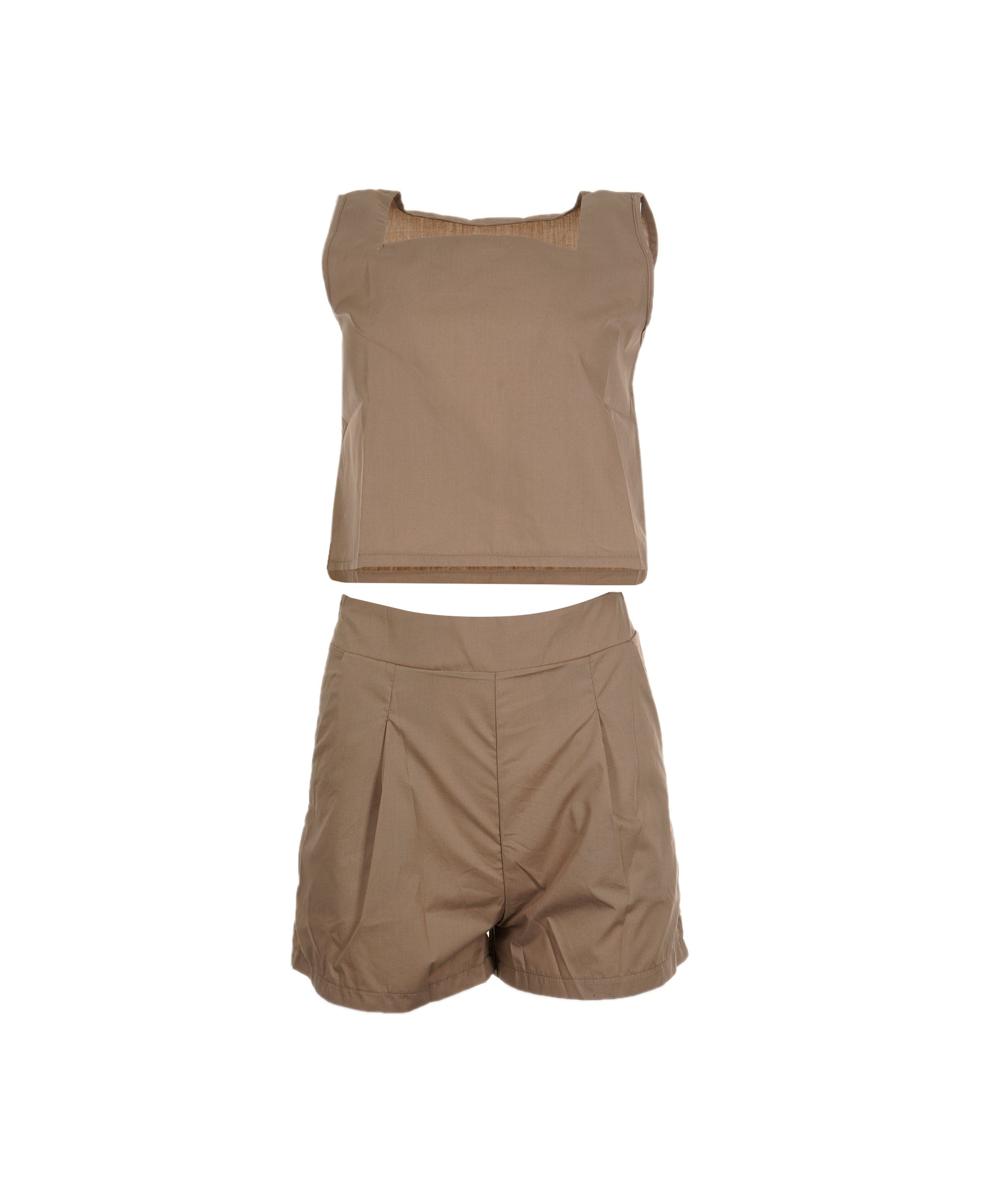 Luxury Promise Womens Cotton Linen Cami Outfit Suit Tops Ladies Summer T Shirt Shorts Tracksuit Khaki Medium  ASL8086