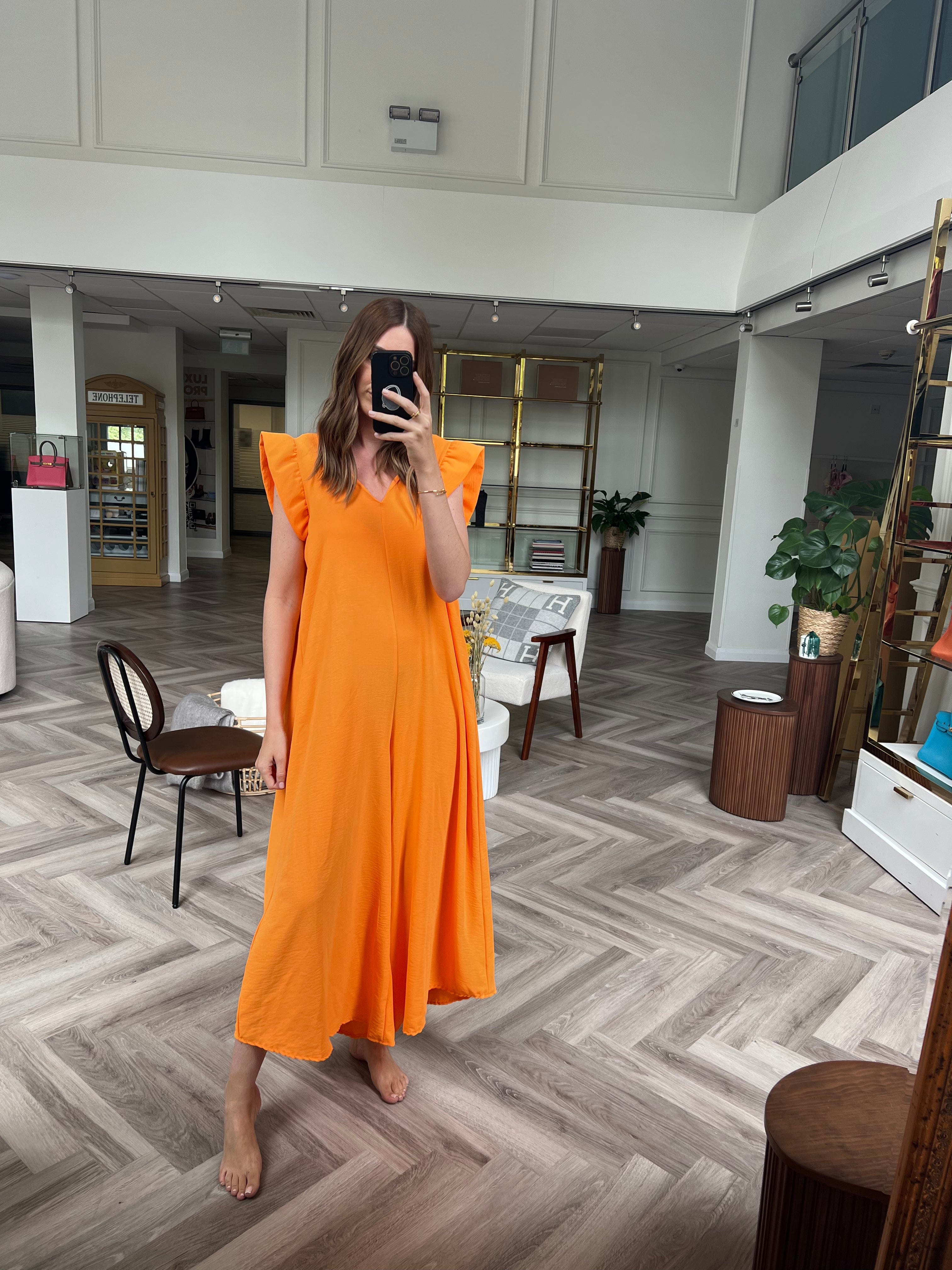 Luxury Promise Zoe Orange Ruffle Detailed Jumpsuit AVL1193