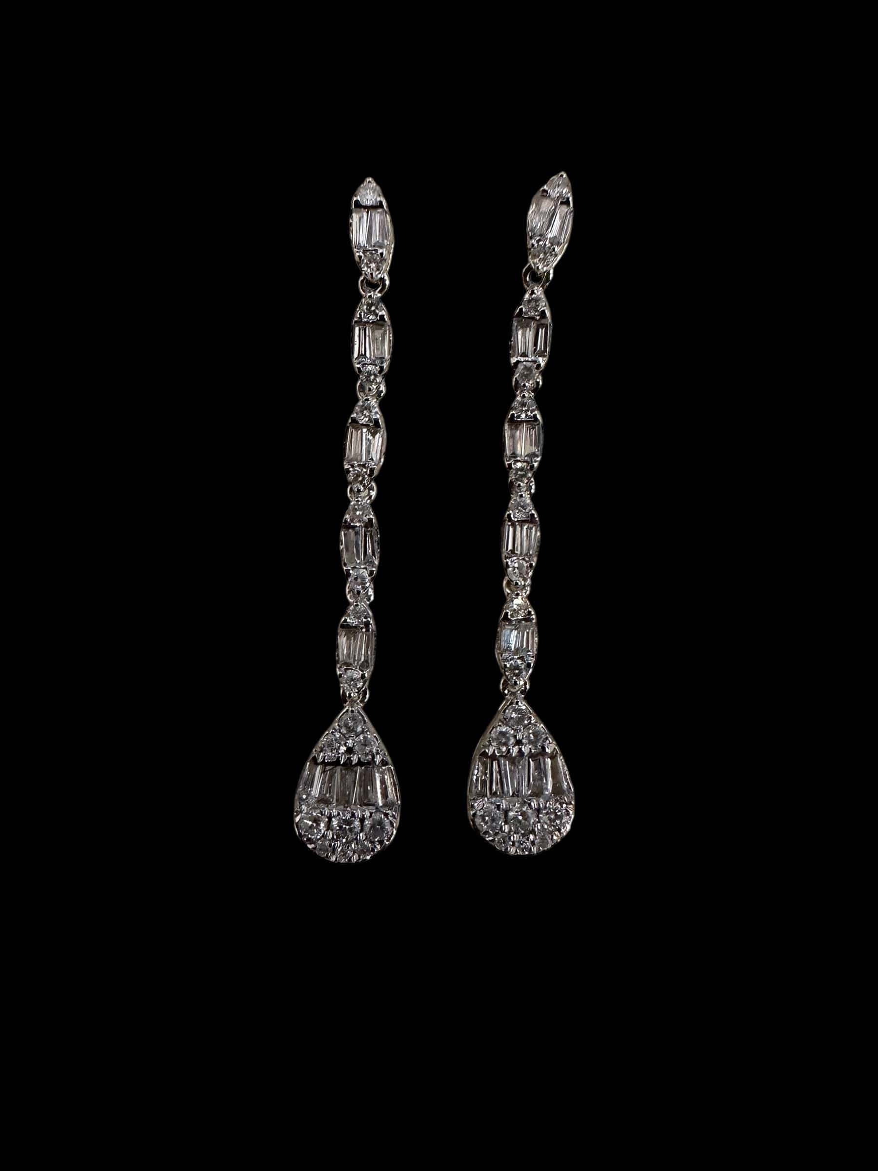 Luxury Promise Diamond Long Drop Earrings Set in 18K White Gold