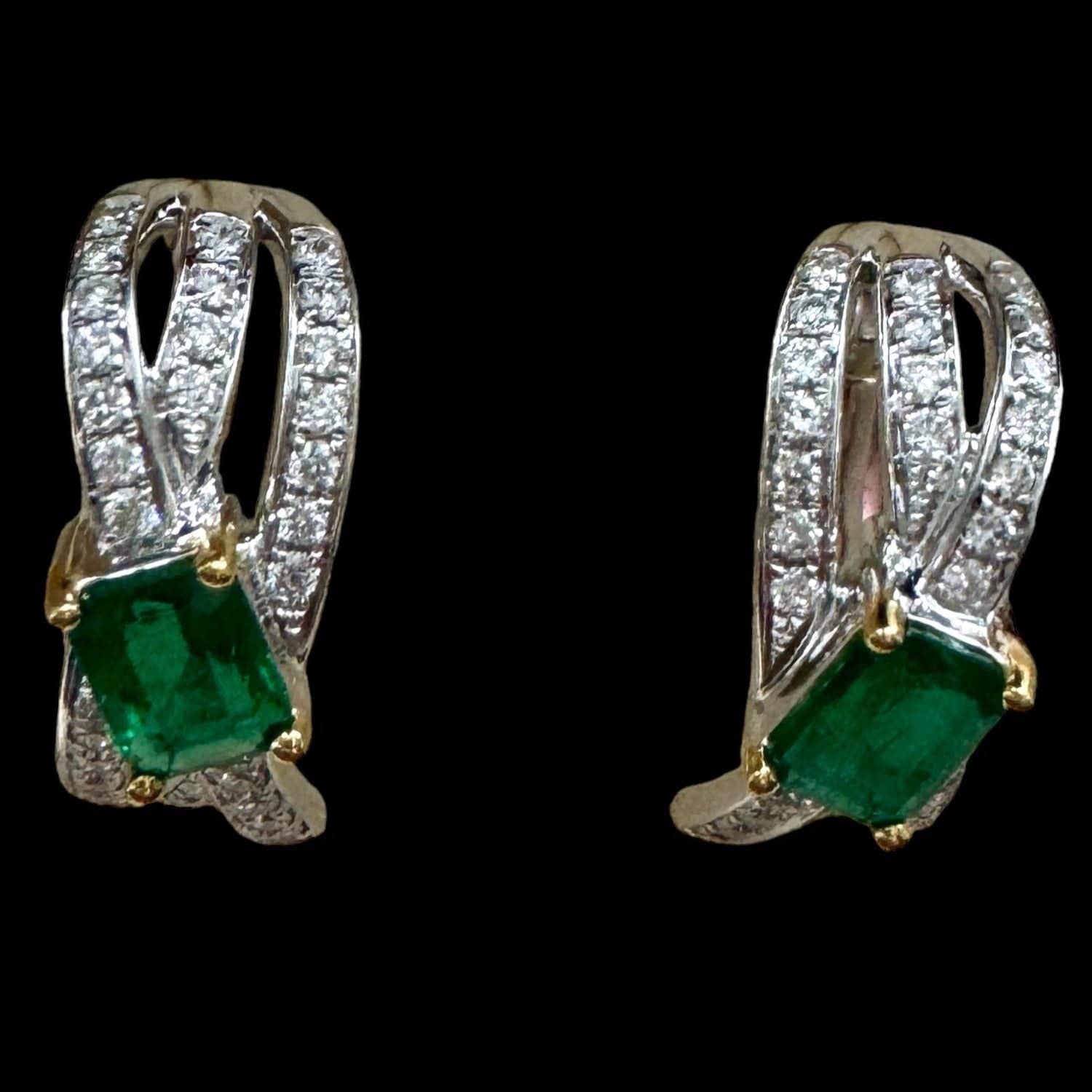 Luxury Promise Emerald Cut Emeralds & Diamond Hoop Earrings