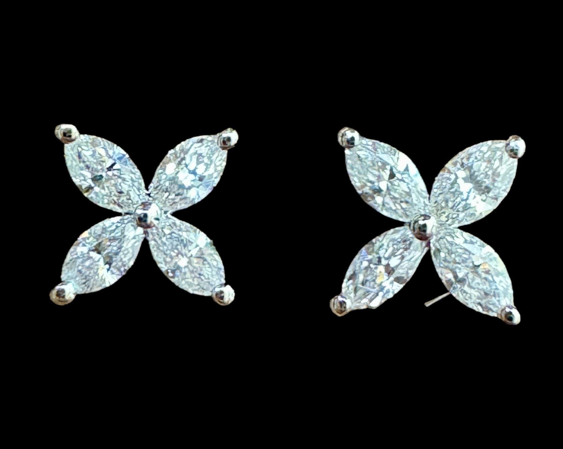 Luxury Promise Marquise Shaped White Natural Diamond Stud Earrings