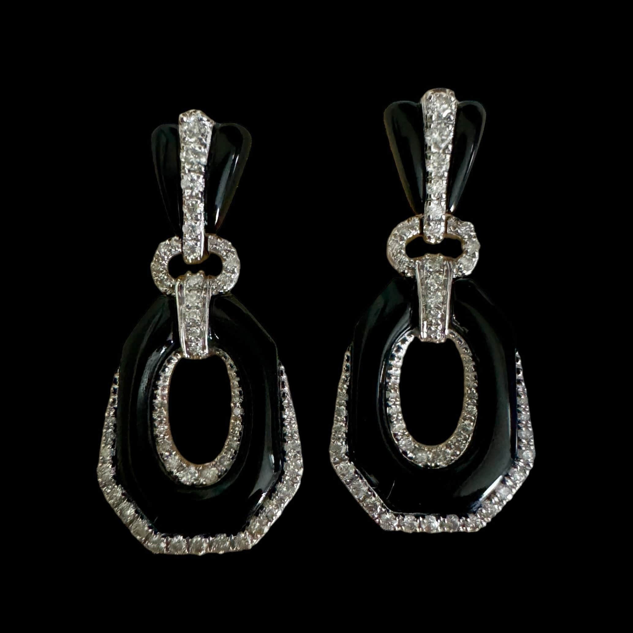 Luxury Promise Onyx and Diamond Drop Earrings