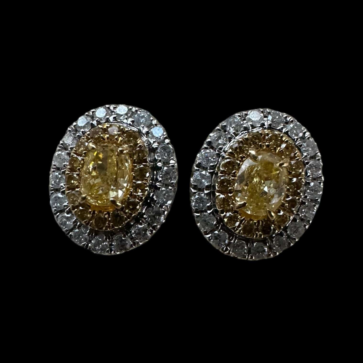 Luxury Promise Oval Shaped Yellow Diamond With White Surrounding Diamond Earrings