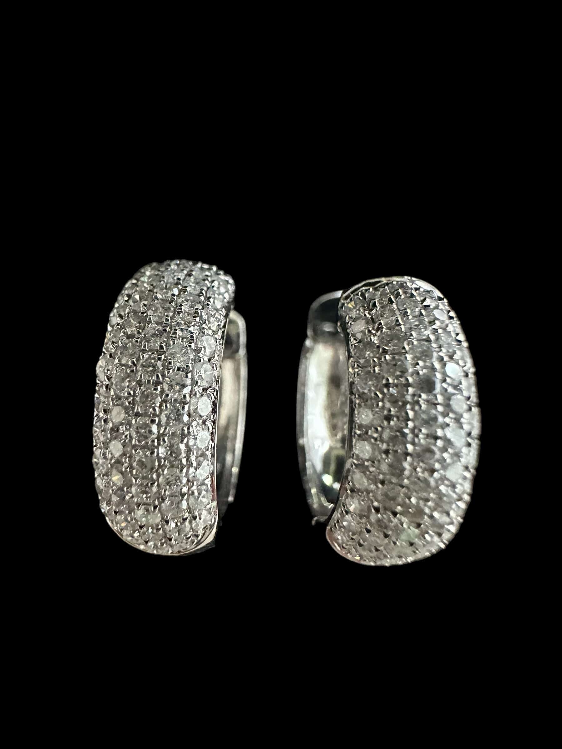 Luxury Promise Pave Diamond Hoop Earrings set in 18K White Gold