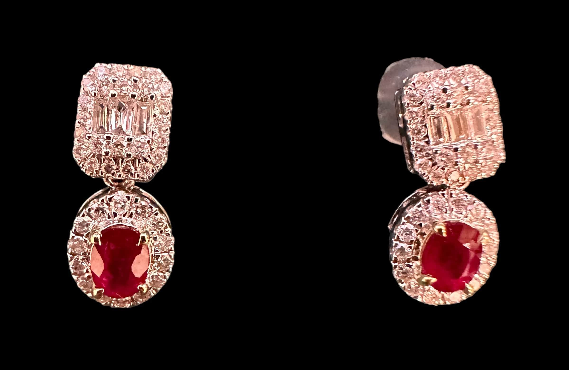 Luxury Promise "Pigeon Blood" Oval Ruby Drop and Diamond Earrings