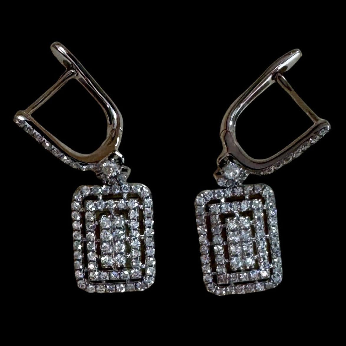 Luxury Promise Rectangular Hoop Diamond Earrings Set in 18K White Gold