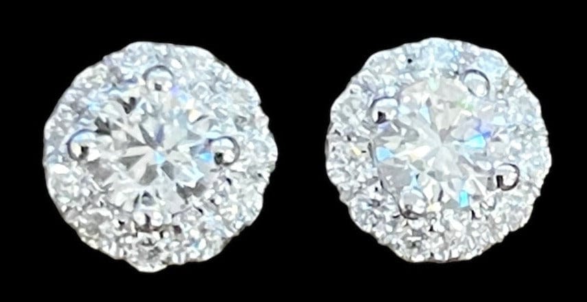 Luxury Promise Single Diamond with Surrounding Diamonds set in 18K White Gold Earrings