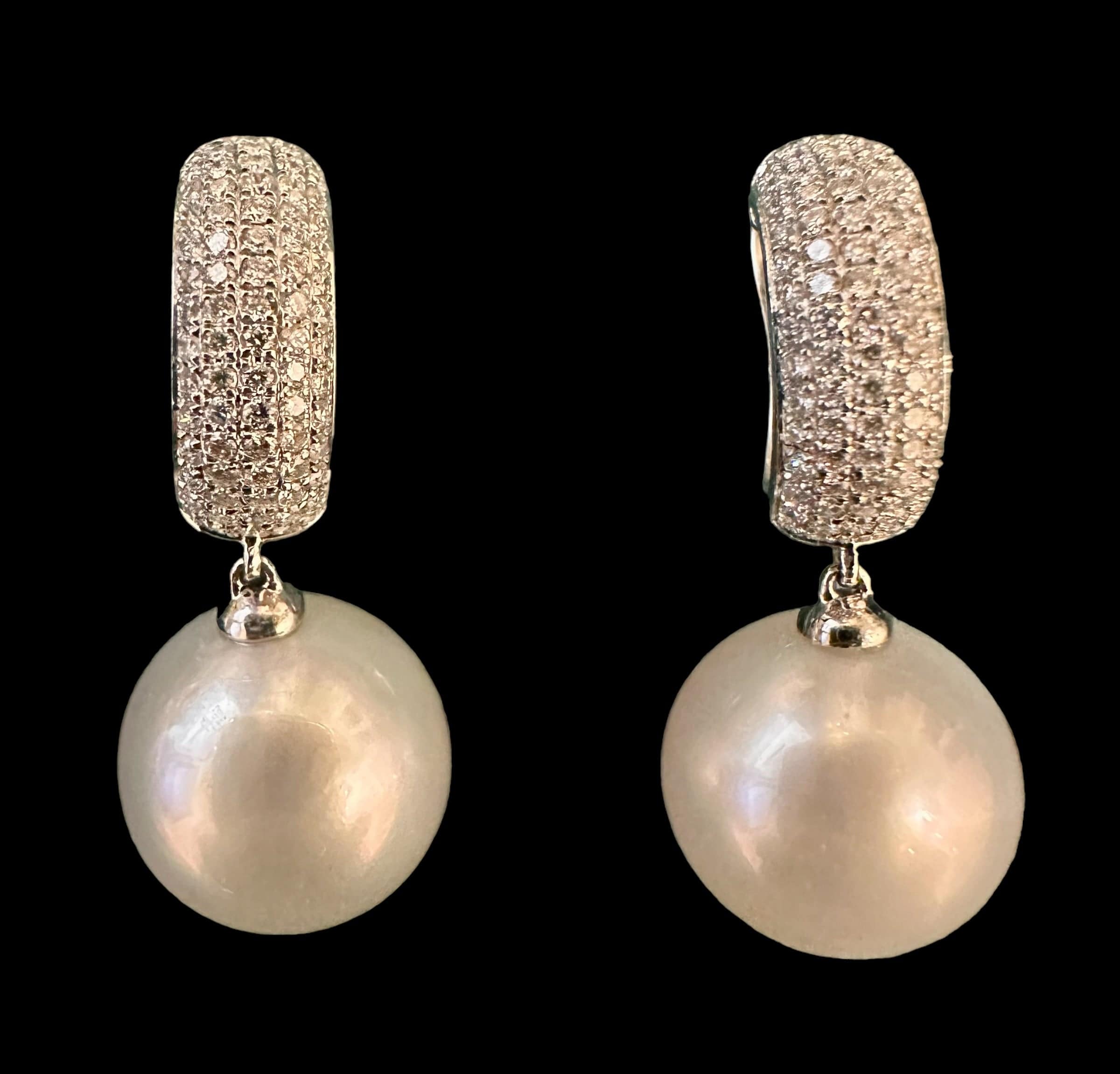 Luxury Promise White Sea Pearl and Diamond Drop Earrings