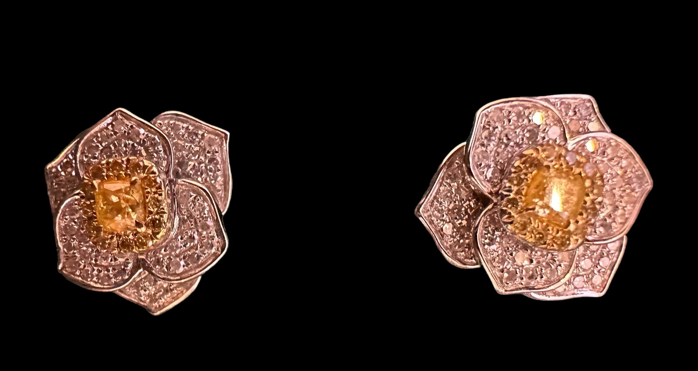 Luxury Promise Yellow Diamond with Petal Shaped Diamond Earrings