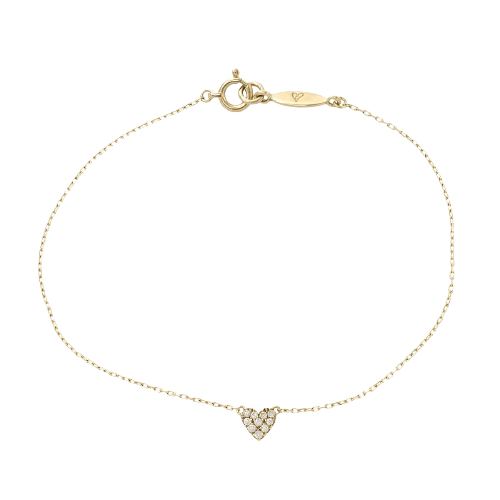 AHKAH Heart Pave Diamond 0.05ct Bracelet 16.5cm K18 YG ASL8838