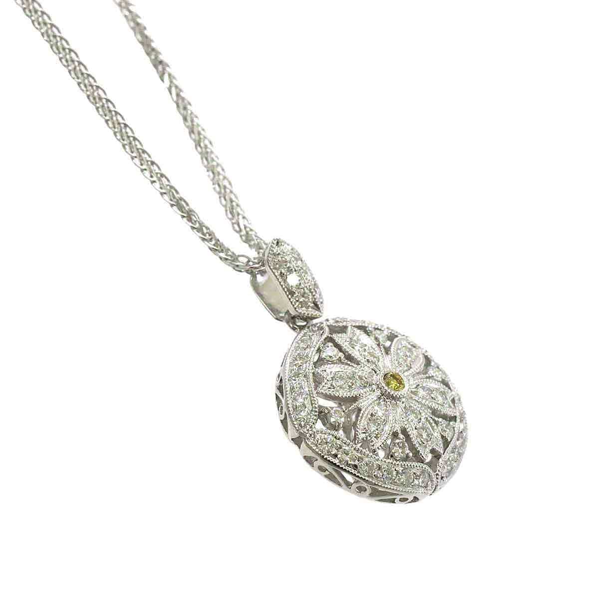 Luxury Promise Diamond 0.02ct/0.49ct Flower K18 WG Necklace 52cm ASL8744