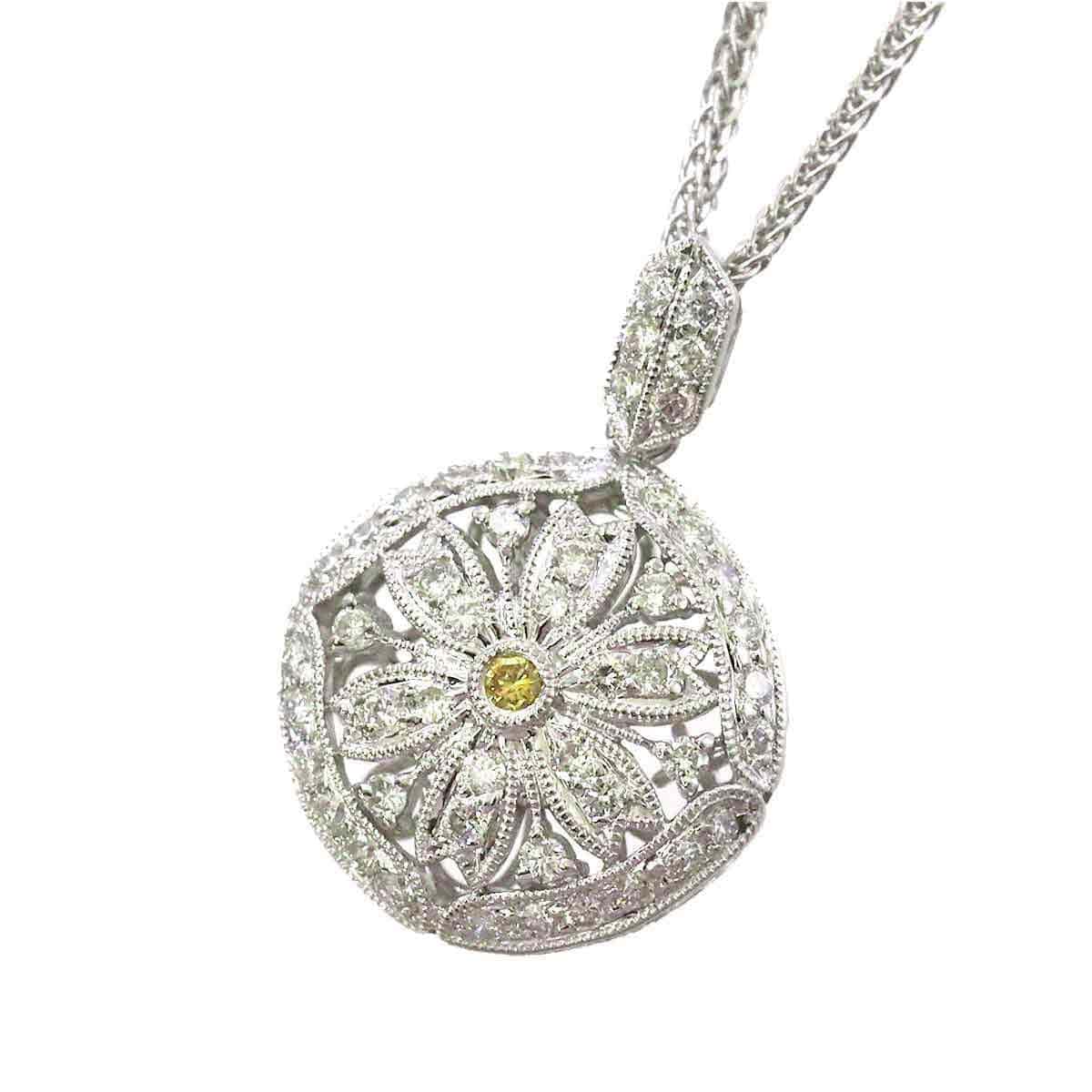 Luxury Promise Diamond 0.02ct/0.49ct Flower K18 WG Necklace 52cm ASL8744