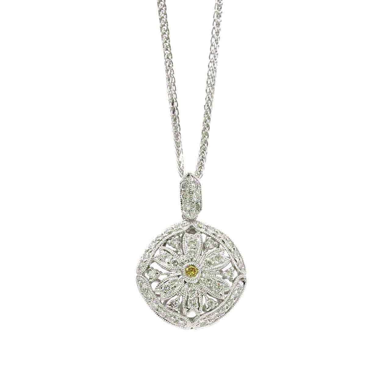 Luxury Promise Diamond 0.02ct/0.49ct Flower K18 WG Necklace 52cm ASL8744