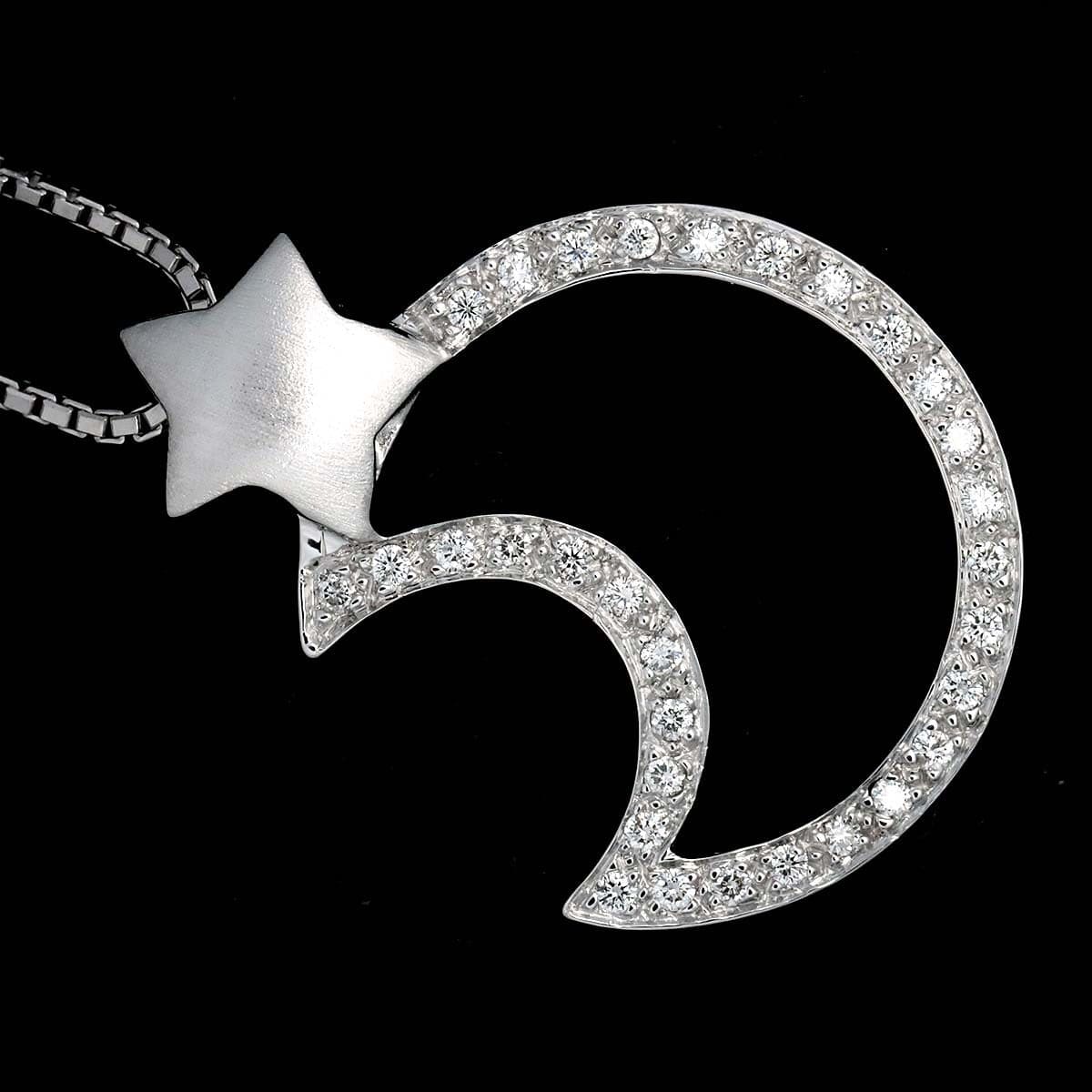 Luxury Promise Diamond 0.17ct necklace 45cm K18 WG moon ASL8750