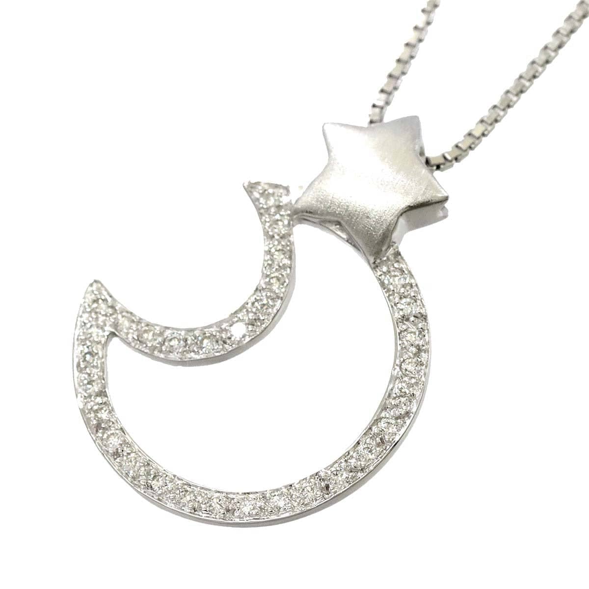 Luxury Promise Diamond 0.17ct necklace 45cm K18 WG moon ASL8750