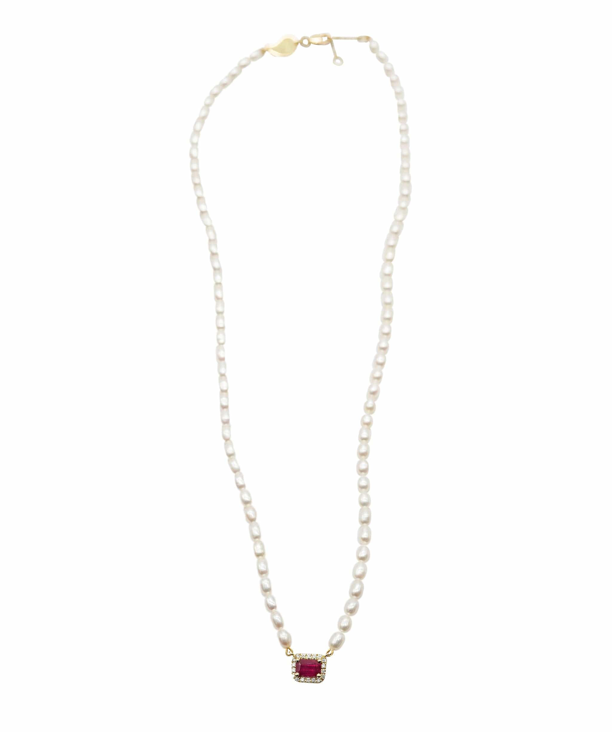 Luxury Promise Necklace Cleopatra Pearls  and Ruby ASL10081