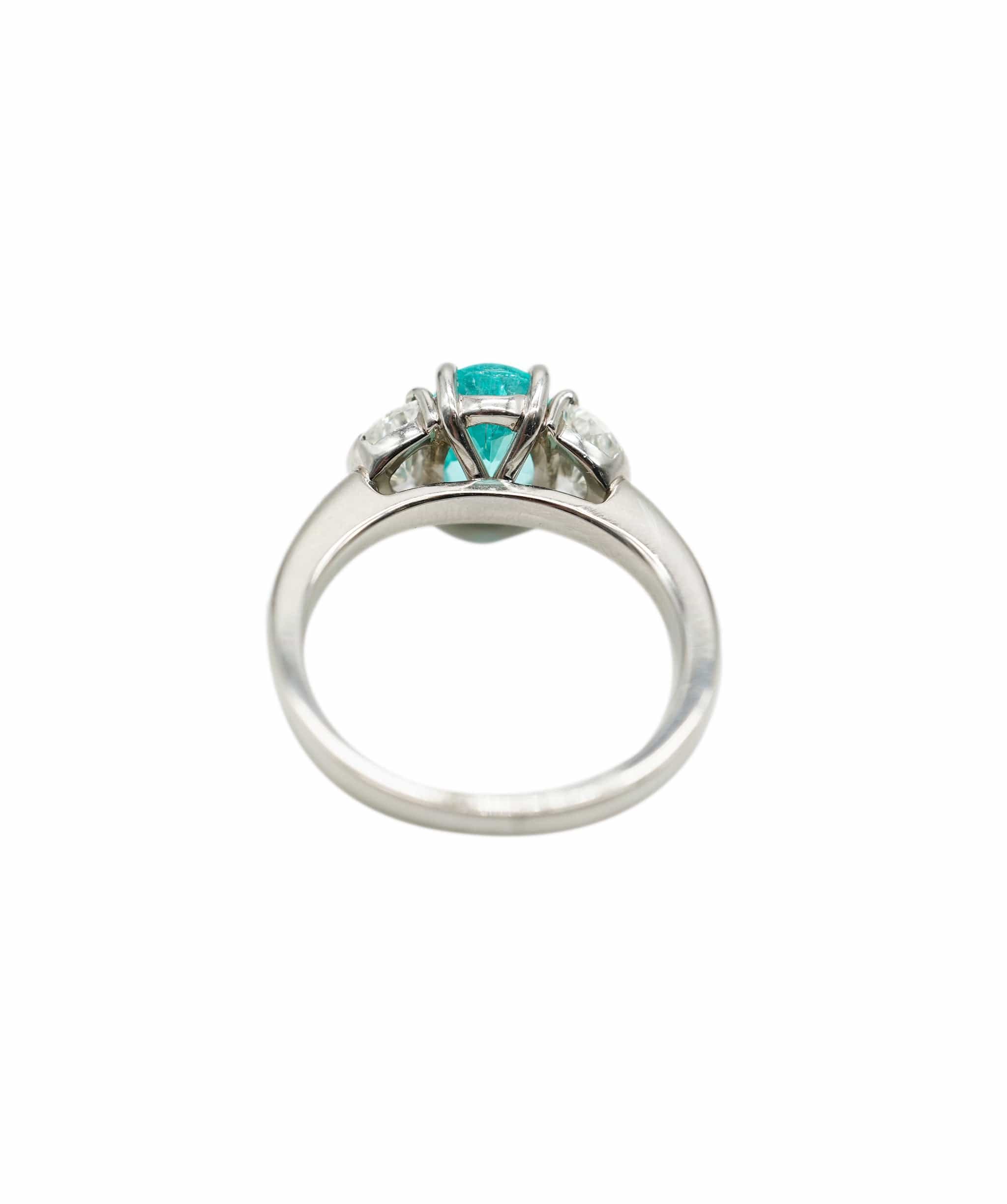 Luxury Promise Paraiba tourmaline (1.70cts) and diamond (0.75cts total) platinum ring AHC1480