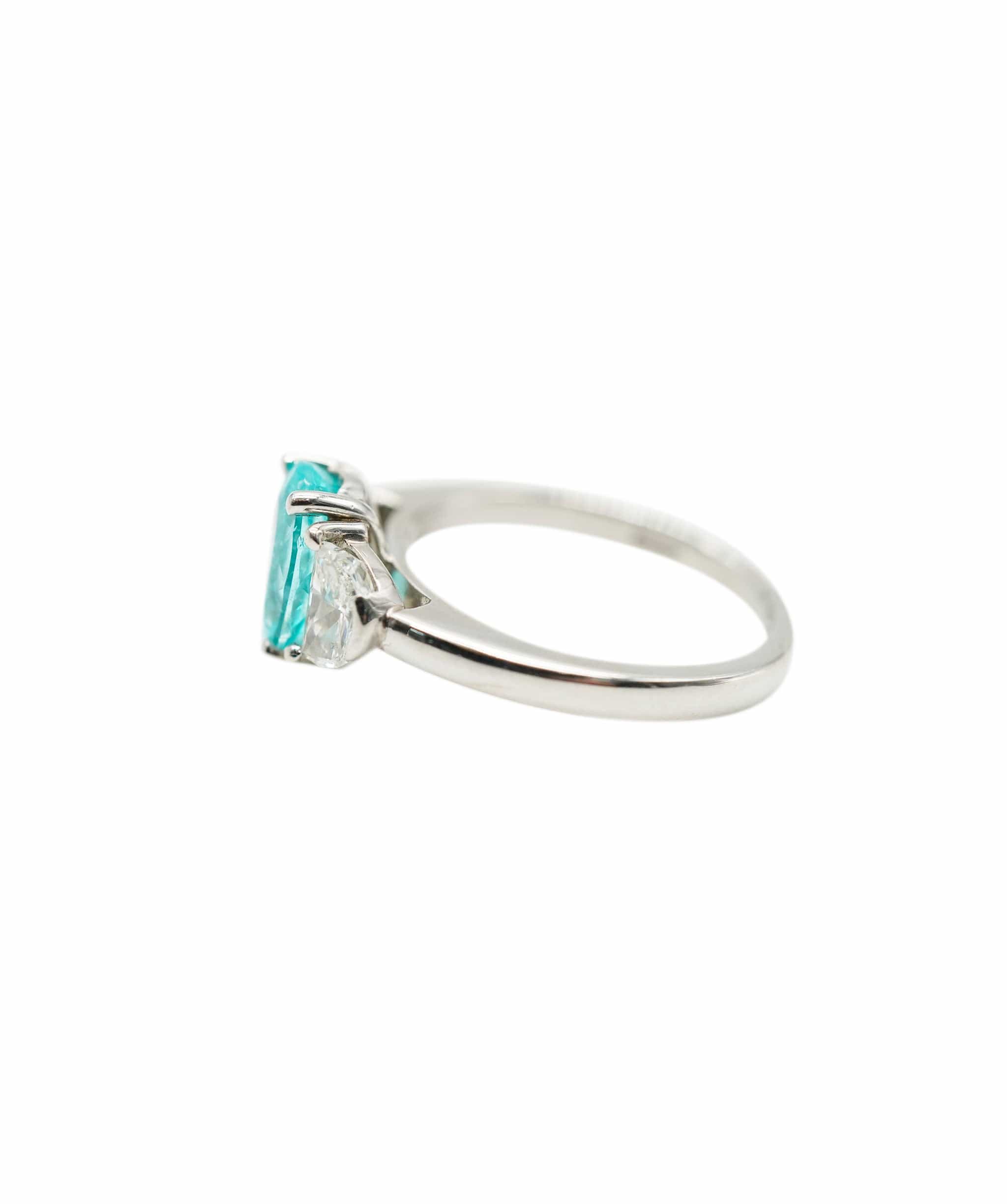 Luxury Promise Paraiba tourmaline (1.70cts) and diamond (0.75cts total) platinum ring AHC1480