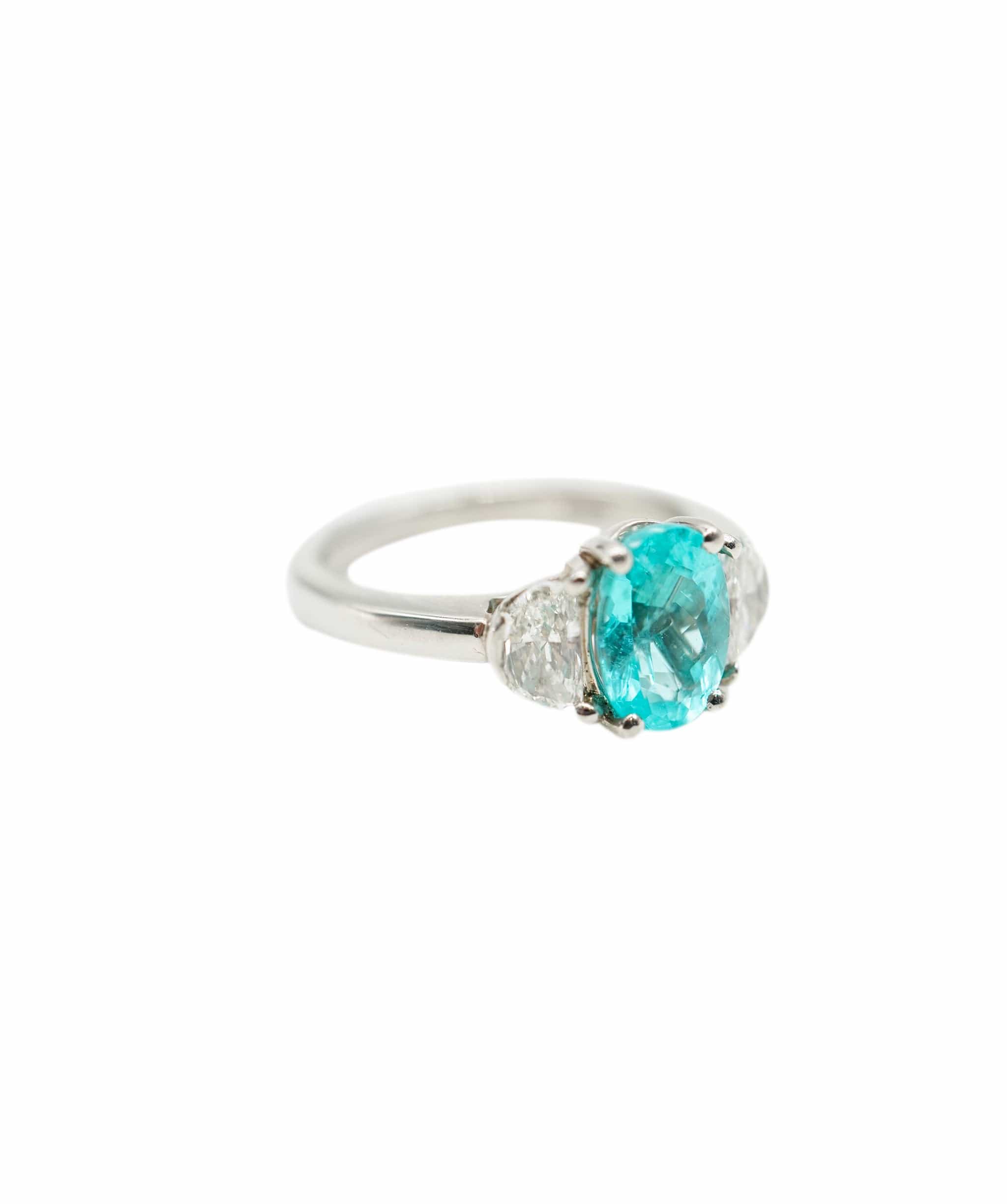 Luxury Promise Paraiba tourmaline (1.70cts) and diamond (0.75cts total) platinum ring AHC1480