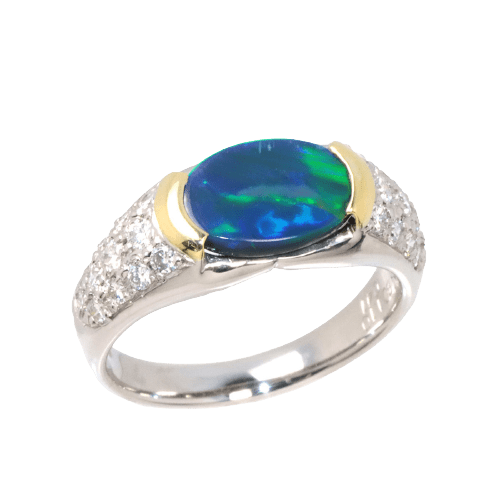 Luxury Promise Ring No. 12.5 Black Opal 1.10ct Diamond 0.41ct K18 YG ASL8772