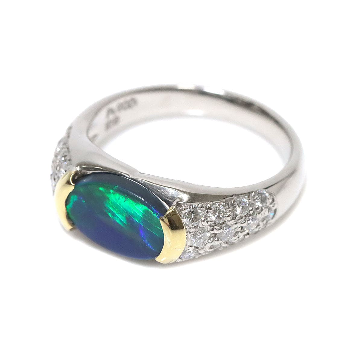 Luxury Promise Ring No. 12.5 Black Opal 1.10ct Diamond 0.41ct K18 YG ASL8772