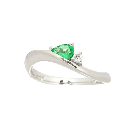 Luxury Promise Ring No. 12 Emerald 0.22ct Diamond 0.03ct Pt ASL8757